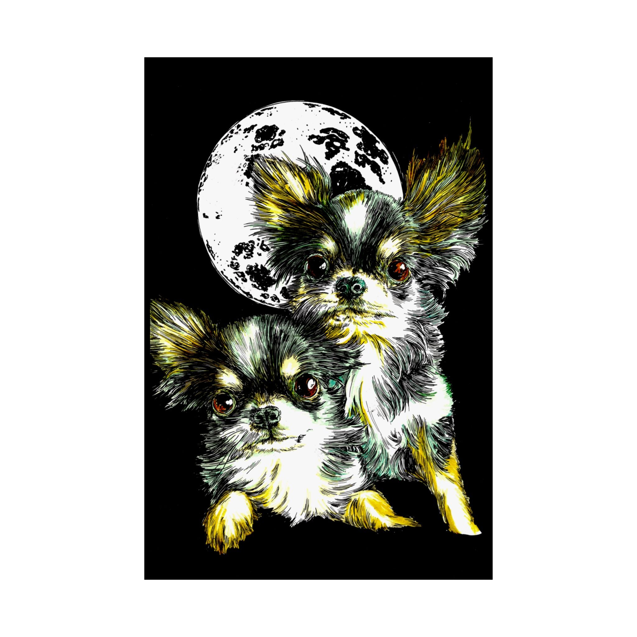 Chihuahua Moonlight Satin Poster - 300gsm Pet Art Decor