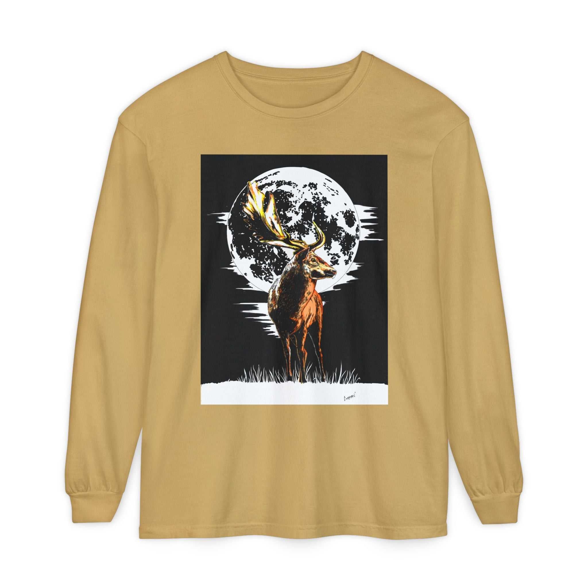 Moonlit Stag Long Sleeve T-Shirt - Unisex Nature Apparel