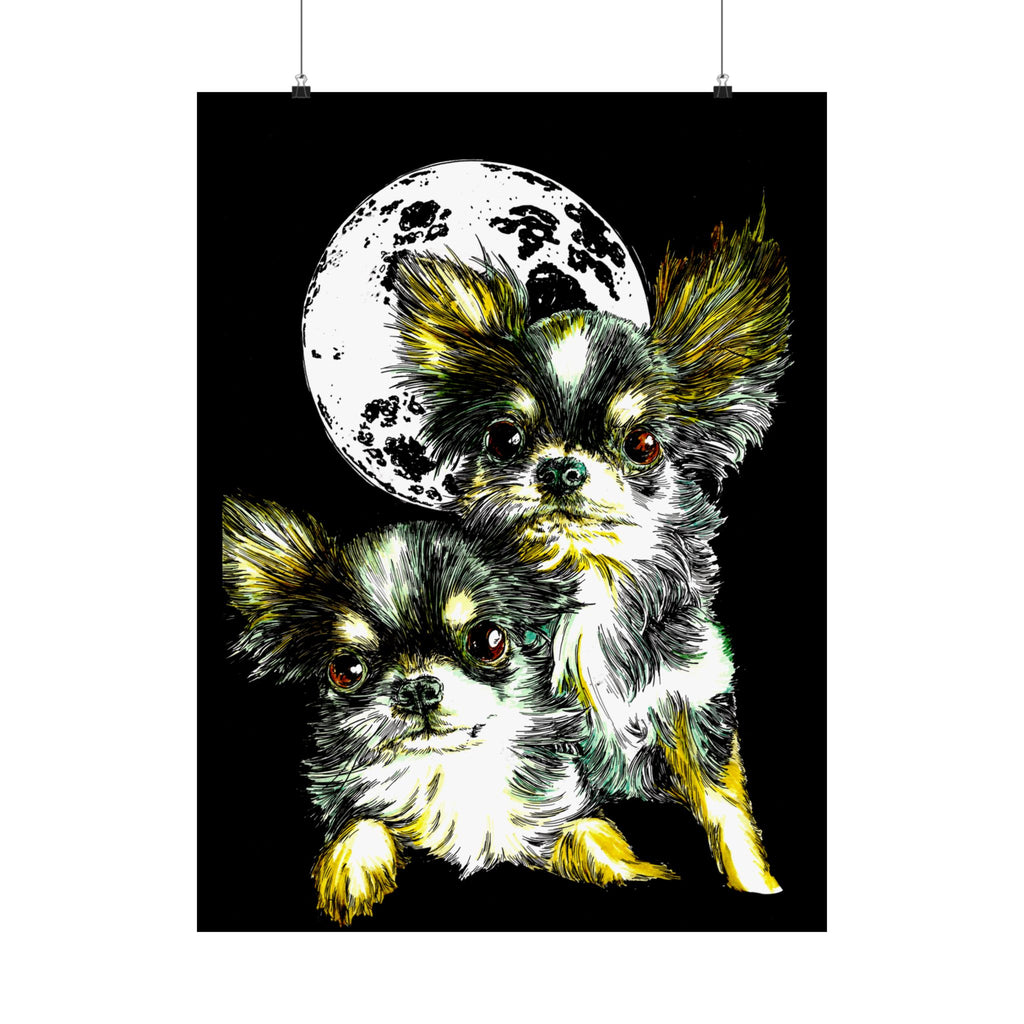 Chihuahua Moonlight Satin Poster - 300gsm Pet Art Decor