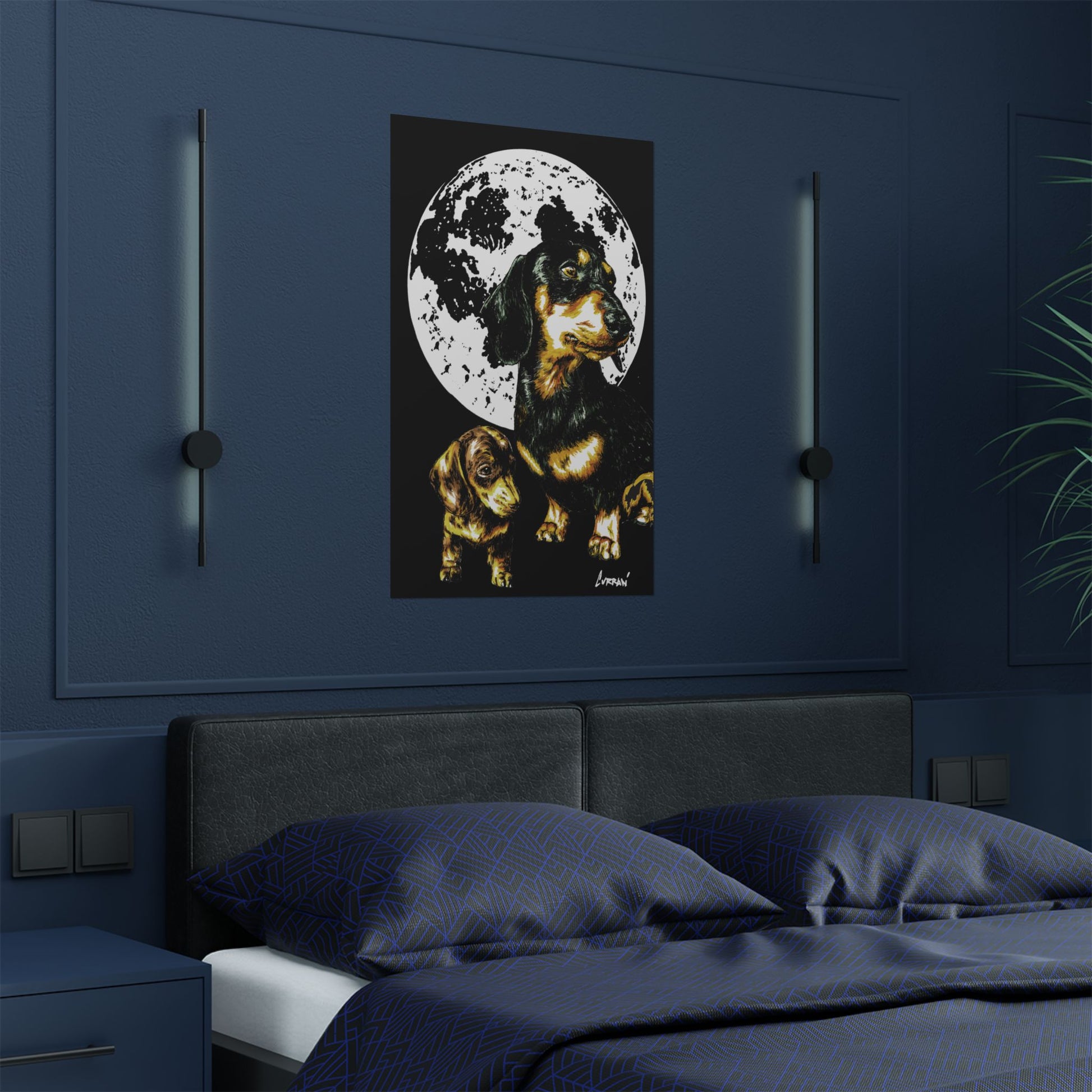 Dachshund Moonlit Satin Poster - Art Print for Dog Lovers