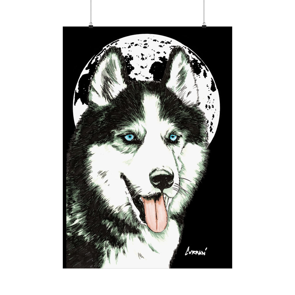 Husky Moon Satin Poster - 300gsm Art Print for Dog Lovers