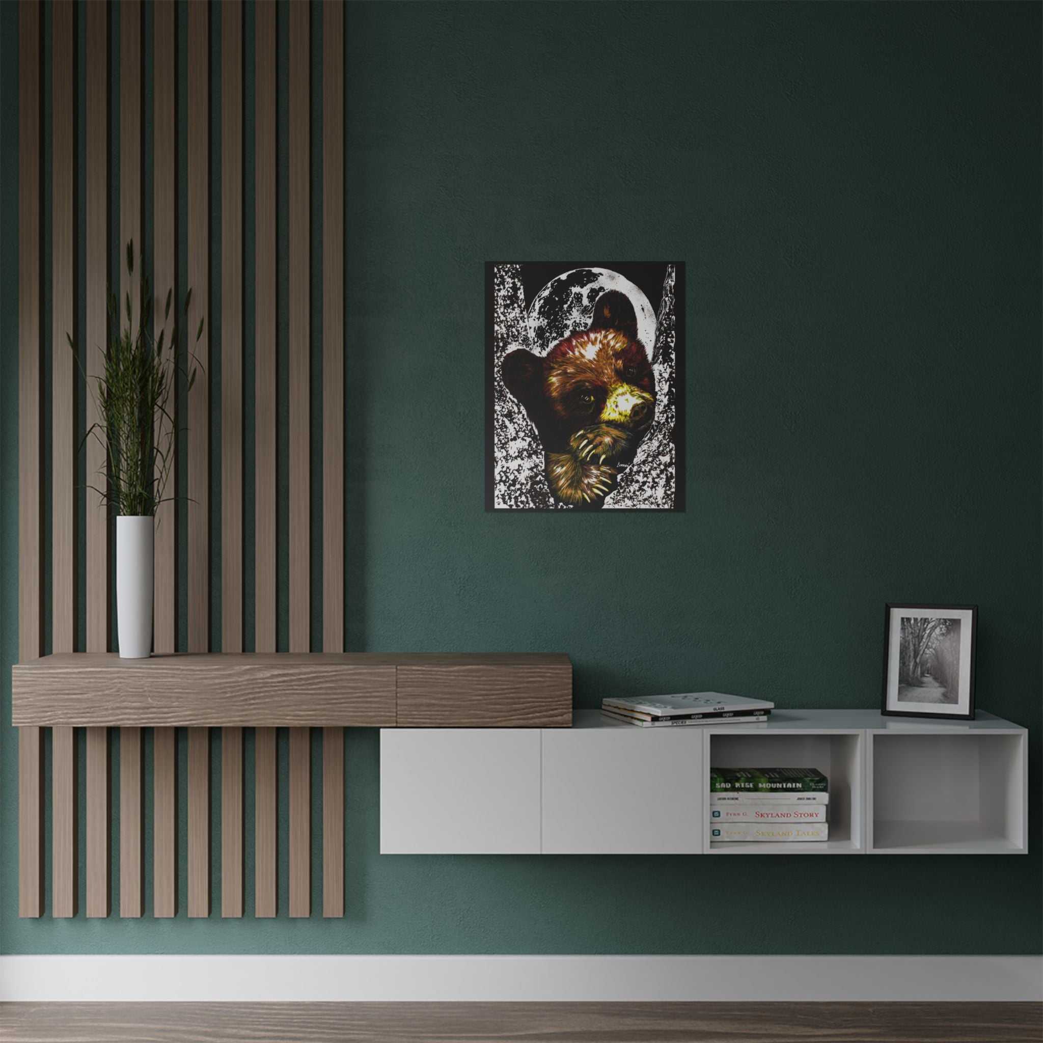 Brown Bear Moon Satin Poster - Art Print for Nature Lovers