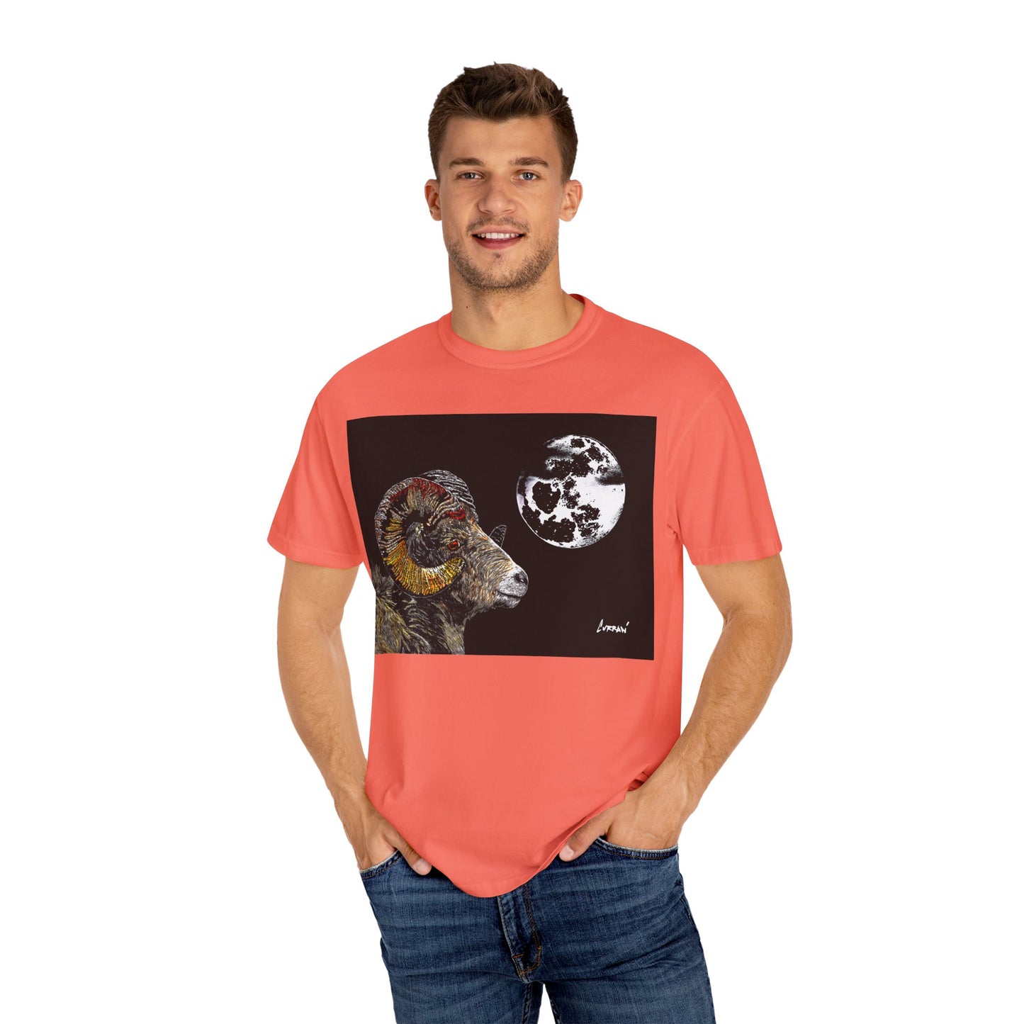 Ram and Moon Graphic Unisex T-Shirt - Nature-Inspired Artwear
