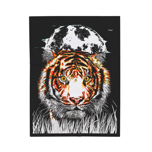 Majestic tiger artwork blanket featuring vibrant colors and a striking design on plush fabric.