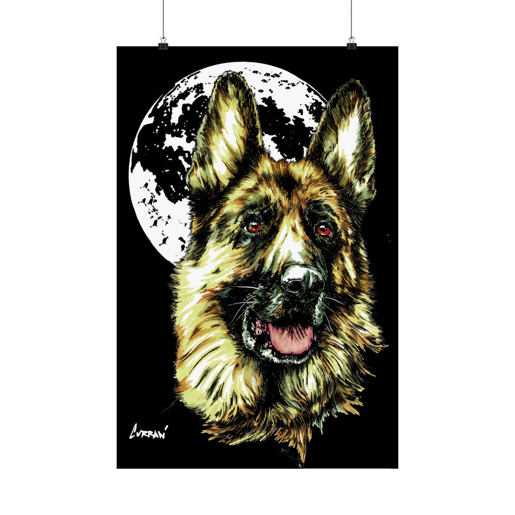 German Shepherd Moon Satin Poster - 300gsm Art Print