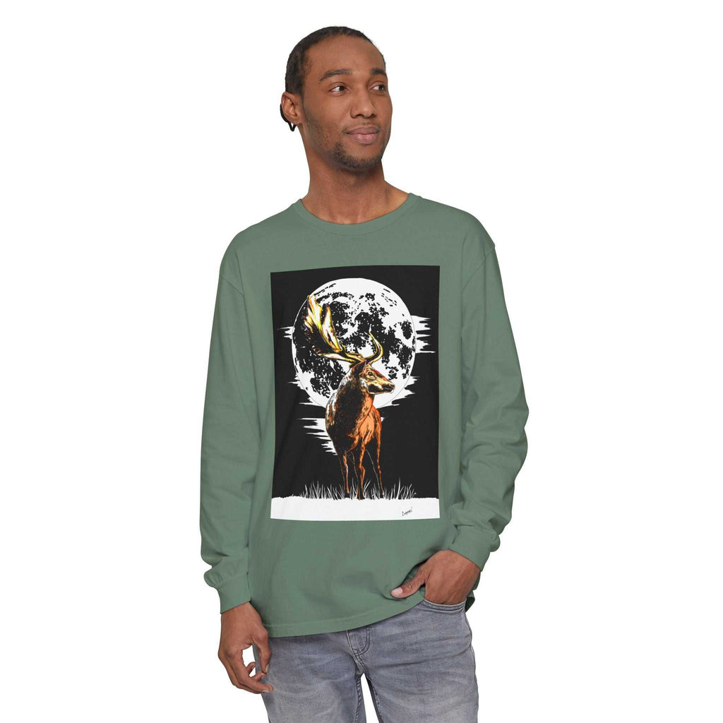 Moonlit Stag Long Sleeve T-Shirt - Unisex Nature Apparel
