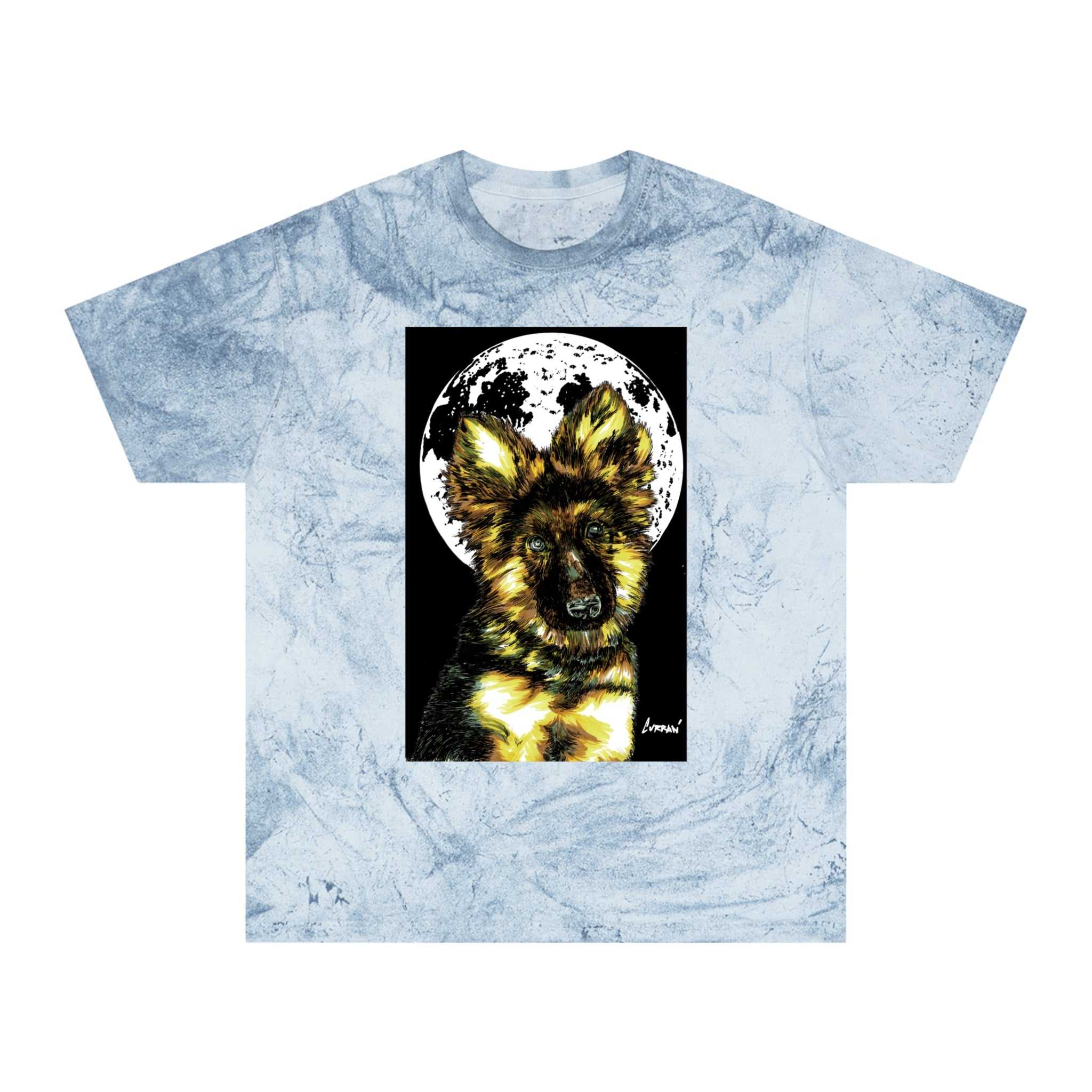Unisex Color Blast T Shirt with Moonlit German Shepherd