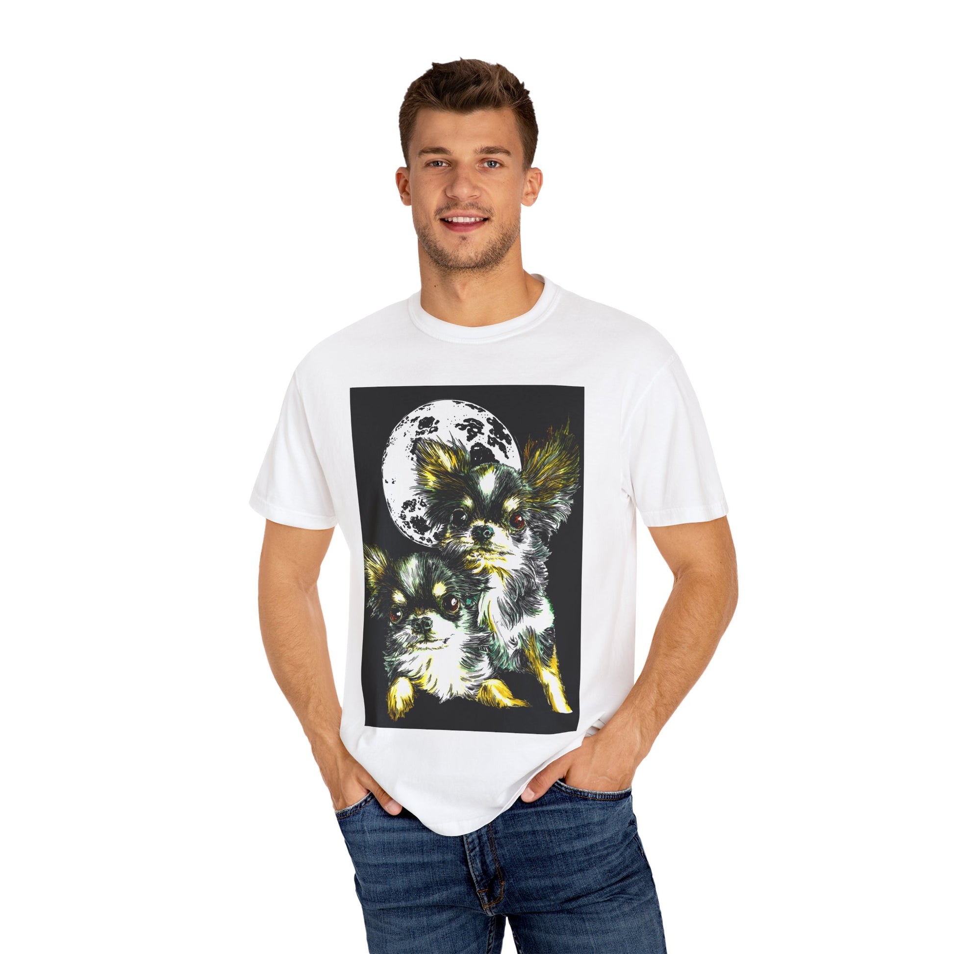 Cute Chihuahua Moon Night Unisex Garment-Dyed T-Shirt