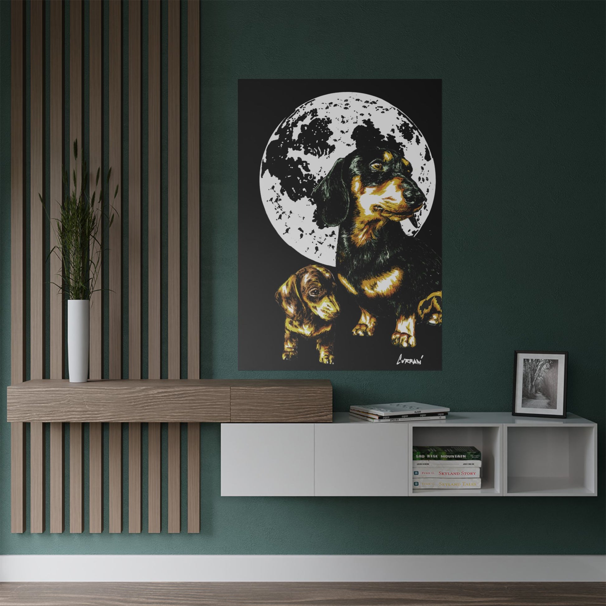 Dachshund Moonlit Satin Poster - Art Print for Dog Lovers