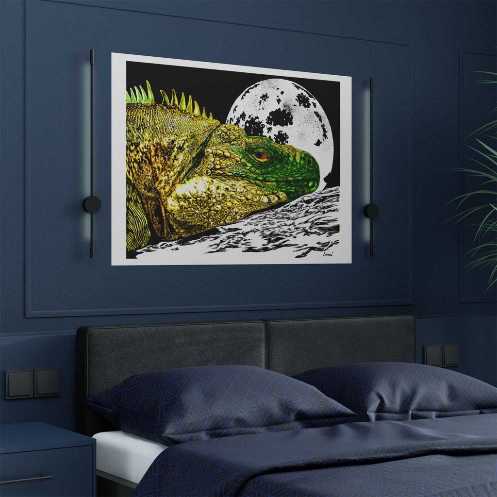 Transform your walls with our Vibrant Iguana Satin Poster - Moonlit Art Print for Nature Lovers. Bring nature's beauty indoors!