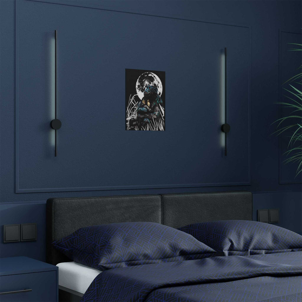 Satin Poster - Moonlit Gorilla and Child Embrace Art Print featuring the Hand Drawn, Original Animal Wall Art Poster by Kris Curran artist at Curran Artworks.