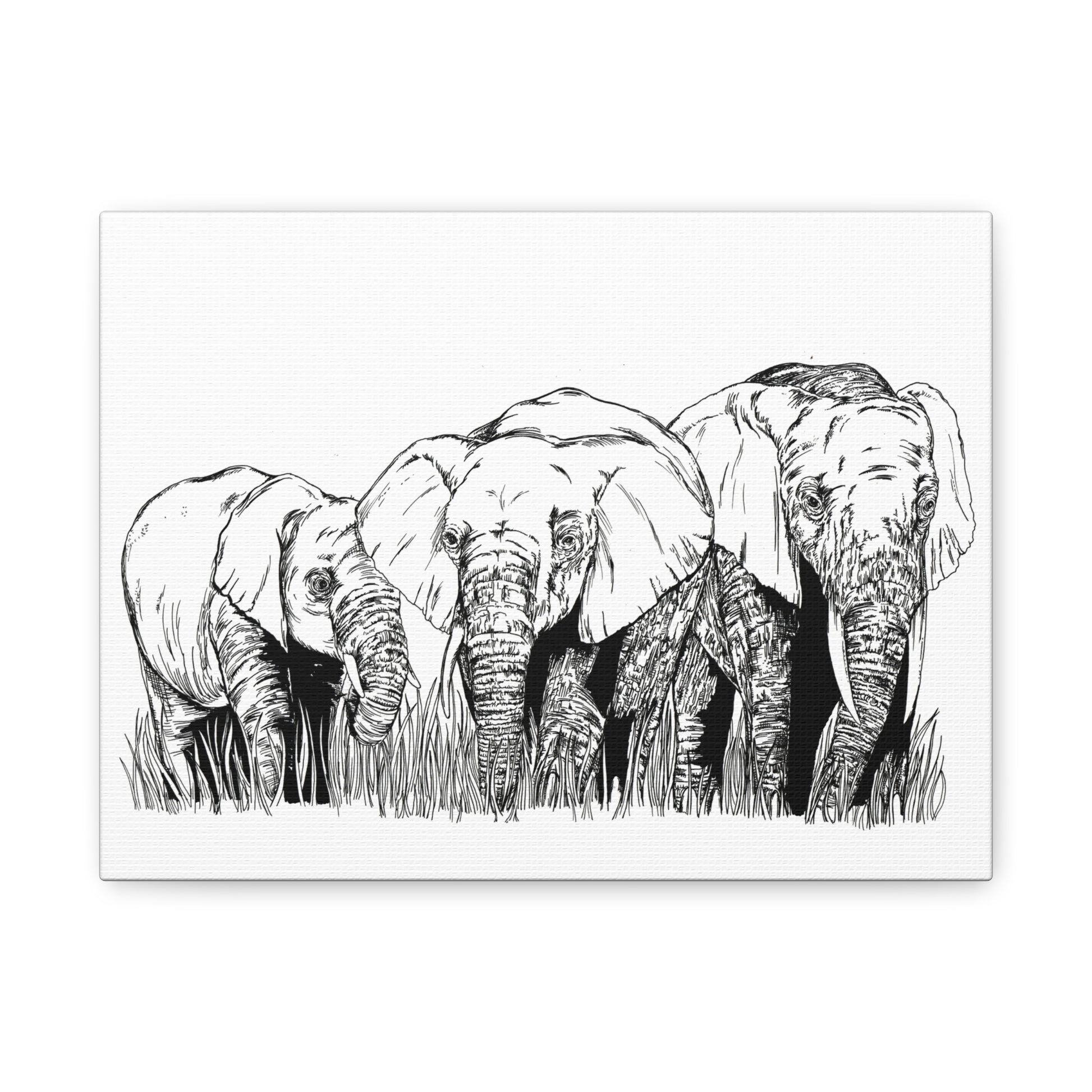 Elephant Family Art – Original Hand-Drawn Unique,