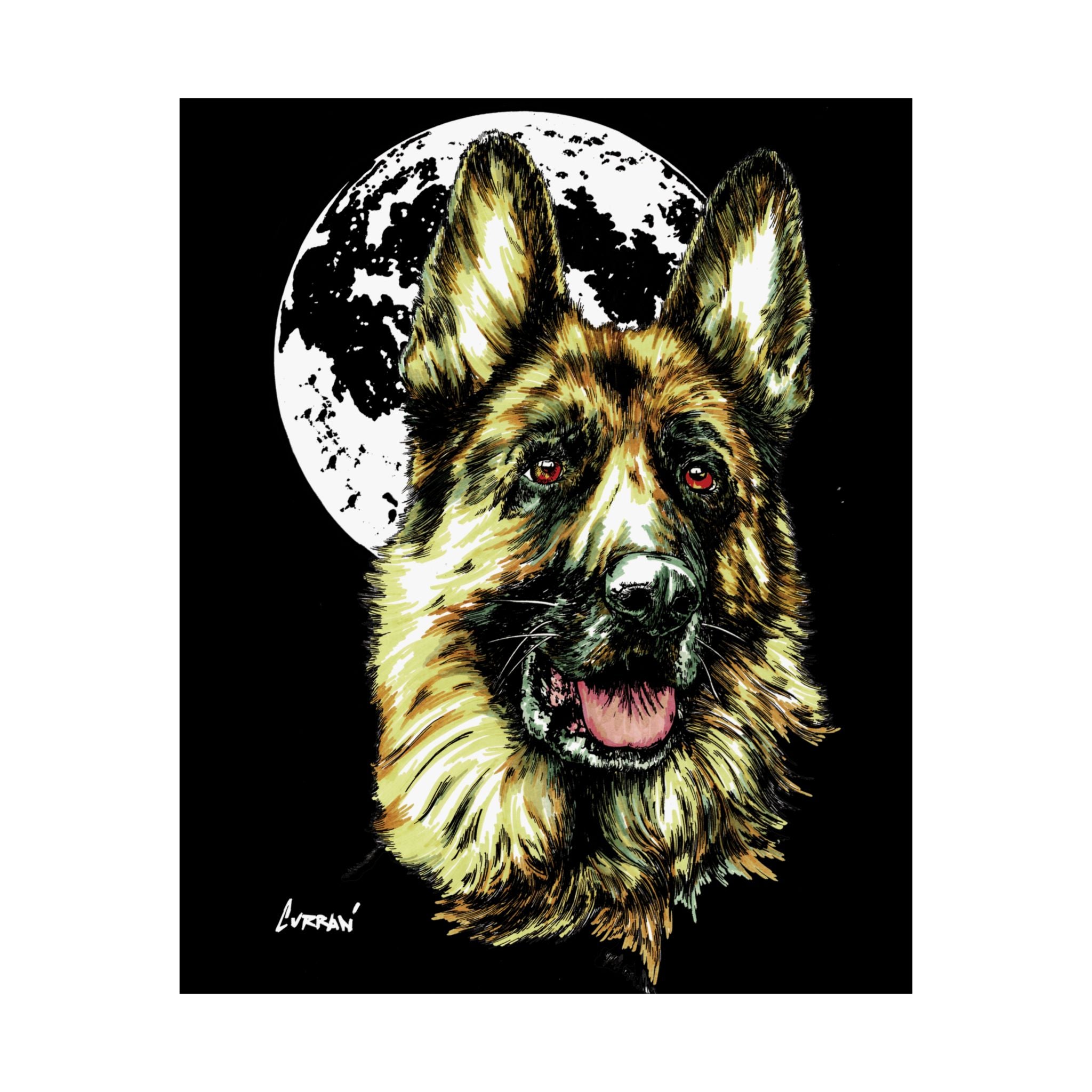 German Shepherd Moon Satin Poster - 300gsm Art Print