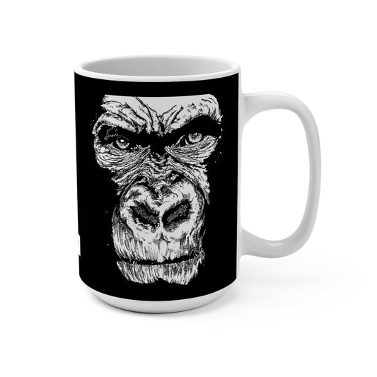 Gorilla Art Mug 15oz - Bold Black Design for Wildlife Lovers