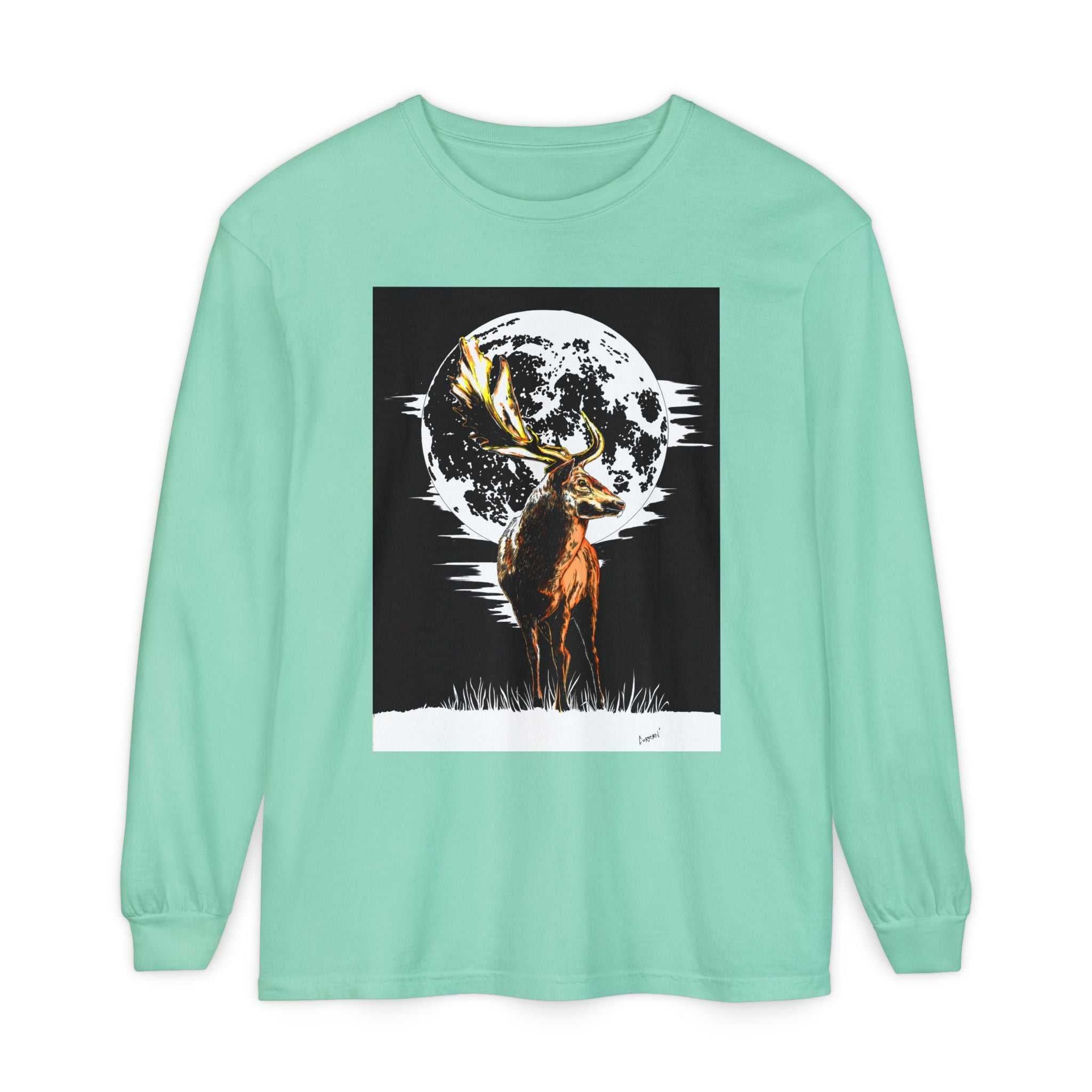Moonlit Stag Long Sleeve T-Shirt - Unisex Nature Apparel