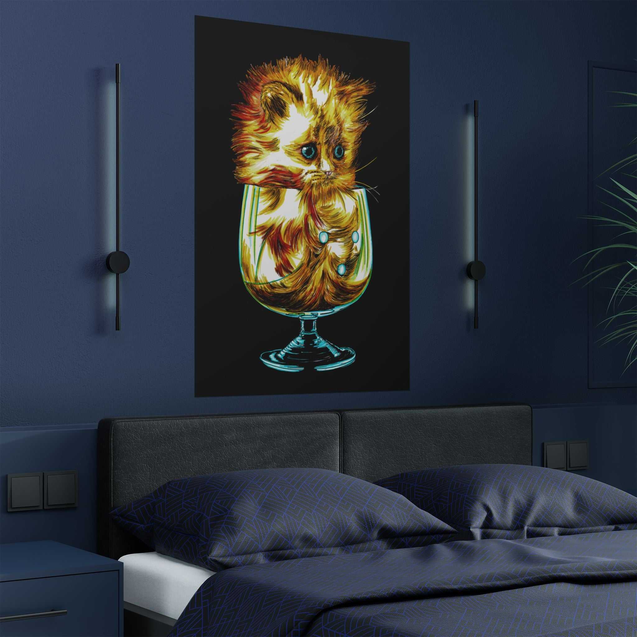 Add a touch of whimsy to your walls with our Whimsical Cat in Glass Satin Poster - 300gsm Art Print for Cat Lovers. Perfect for feline enthusiasts!