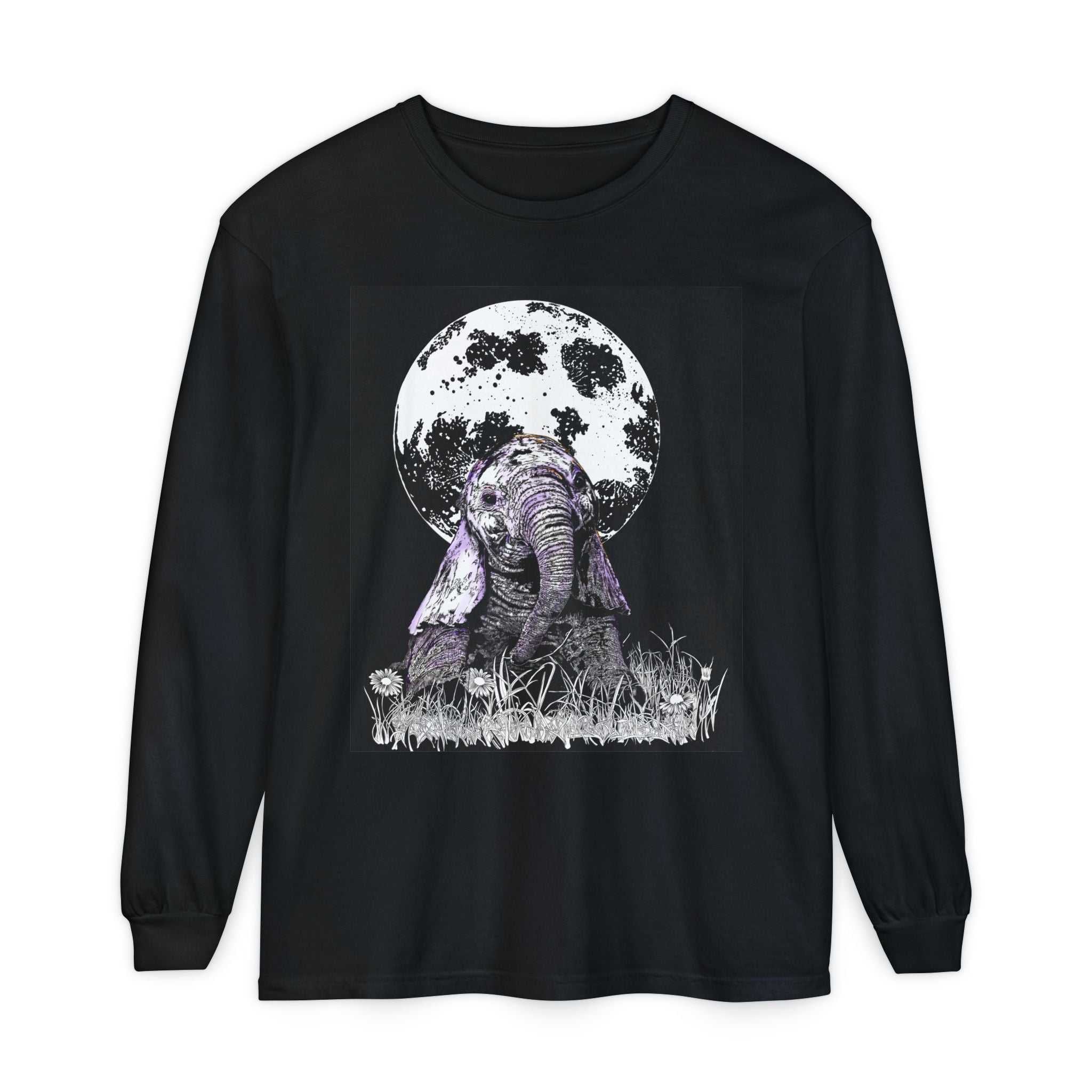 Moonlit Baby Elephant Long Sleeve T-Shirt