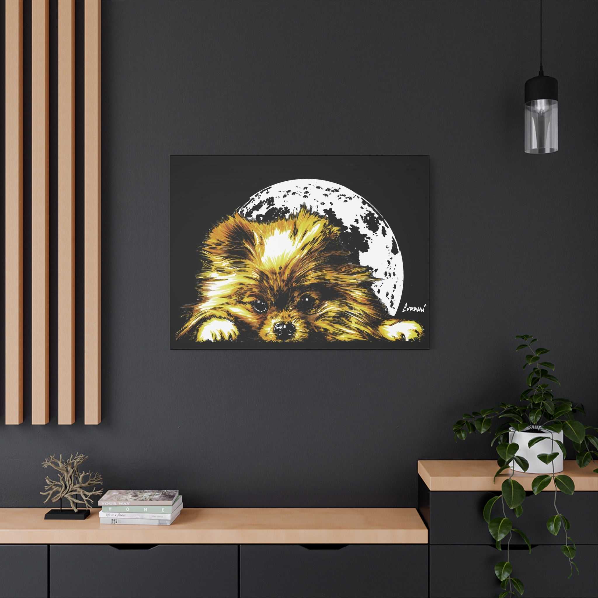 Pomeranian Moon Canvas Art Print- Dog Lover's Decor,
