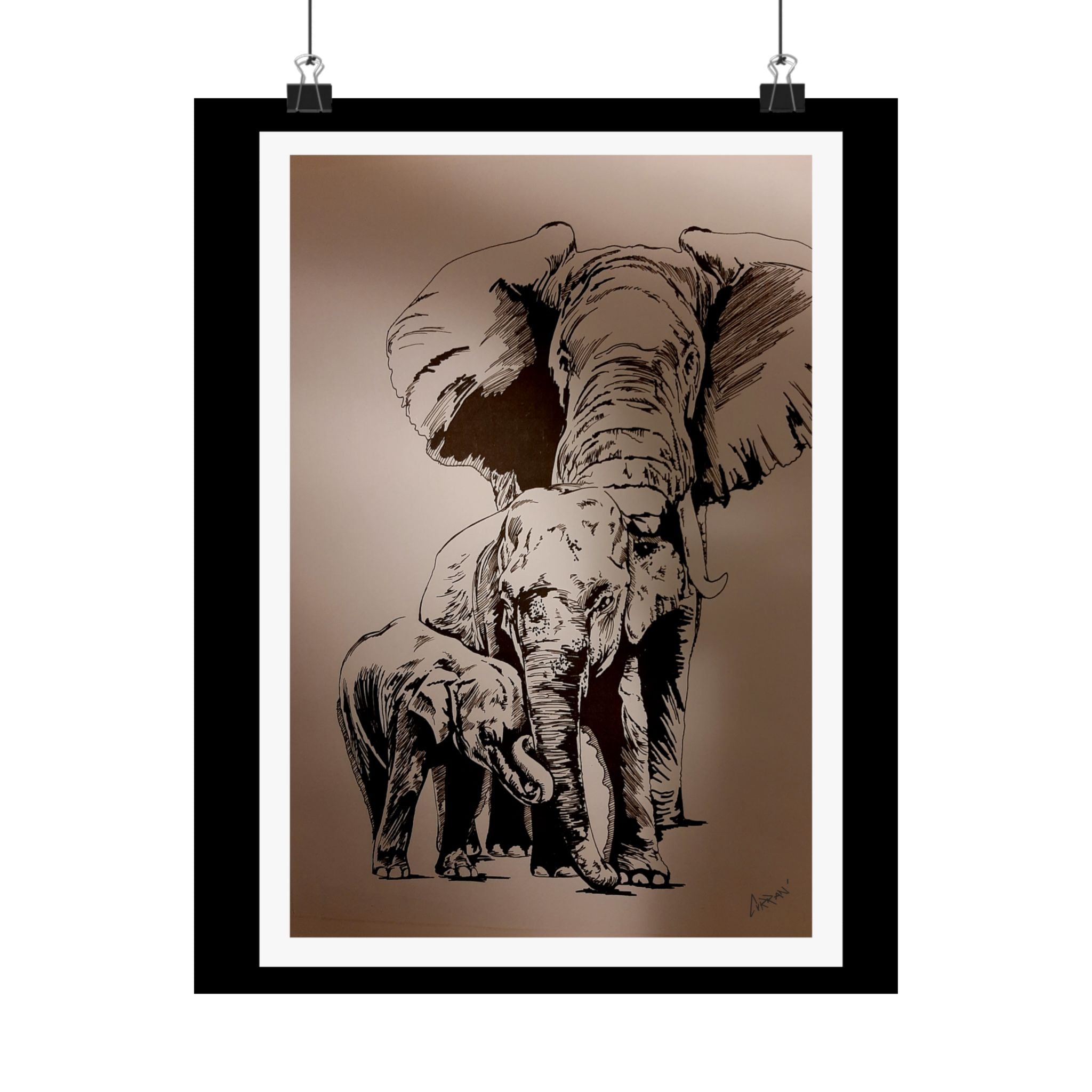 Elegant Elephant Family Satin Poster - 300gsm Art Print