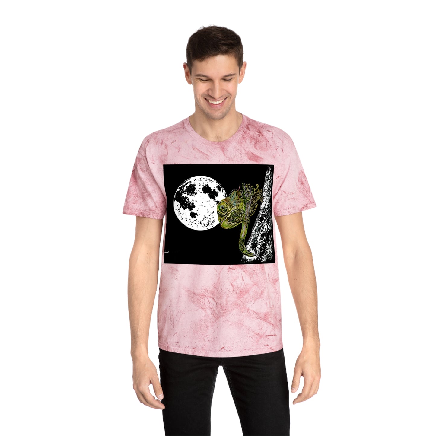 Moonlit Chameleon Unisex Color Blast T-Shirt, Eco-Friendly, Nature-Inspired