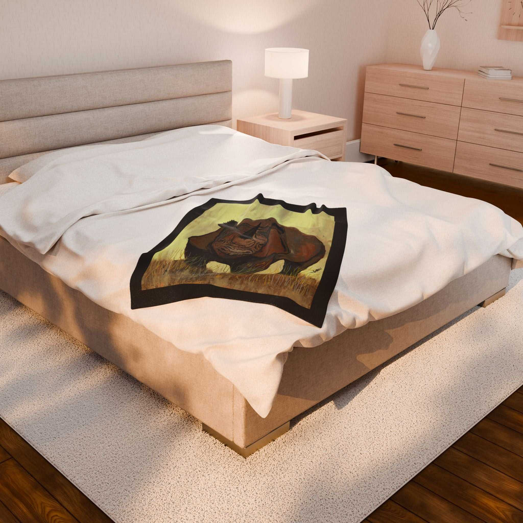 Wildlife Inspired Velveteen Plush Blanket featuring Rhino