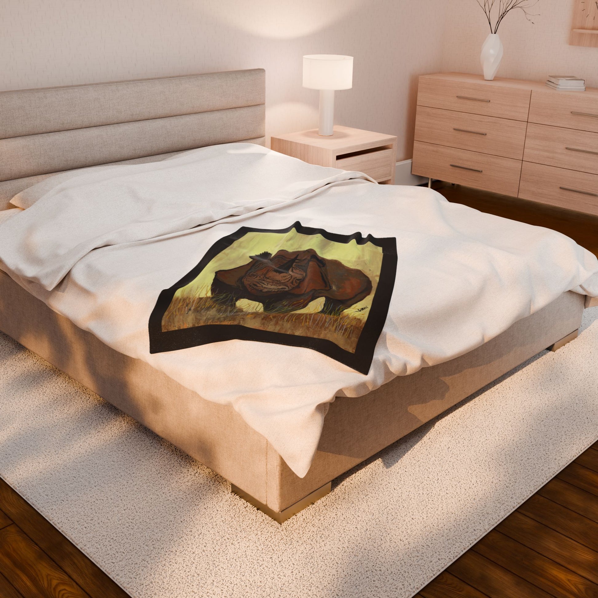 Wildlife Inspired Velveteen Plush Blanket featuring Rhino