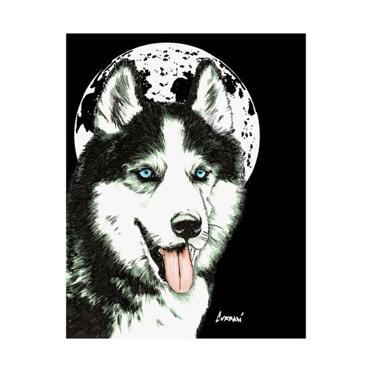 Husky Moon Satin Poster - 300gsm Art Print for Dog Lovers