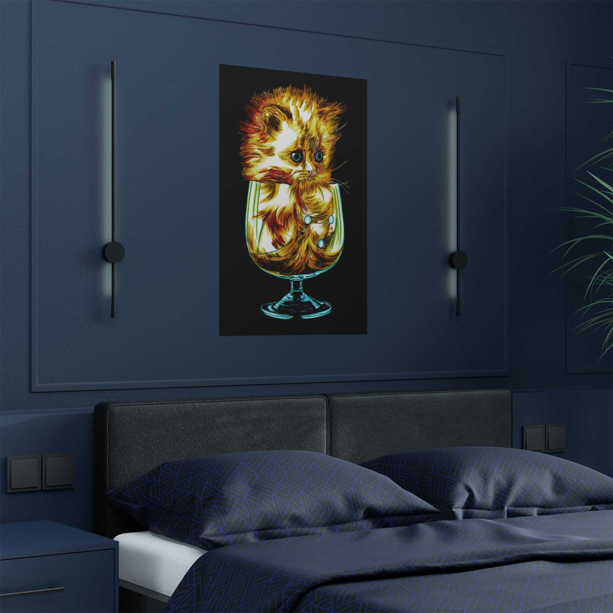 Add a touch of whimsy to your walls with our Whimsical Cat in Glass Satin Poster - 300gsm Art Print for Cat Lovers. Perfect for feline enthusiasts!