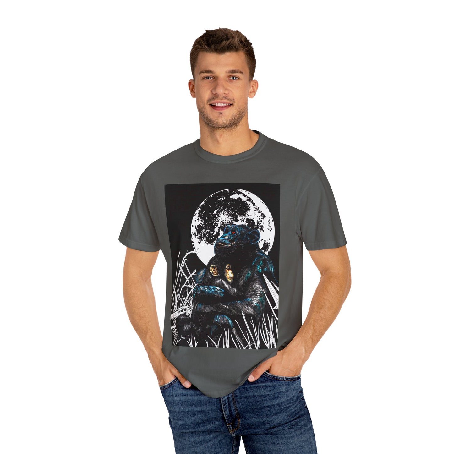 Moonlit Gorilla and Child Unisex Garment-Dyed T-Shirt