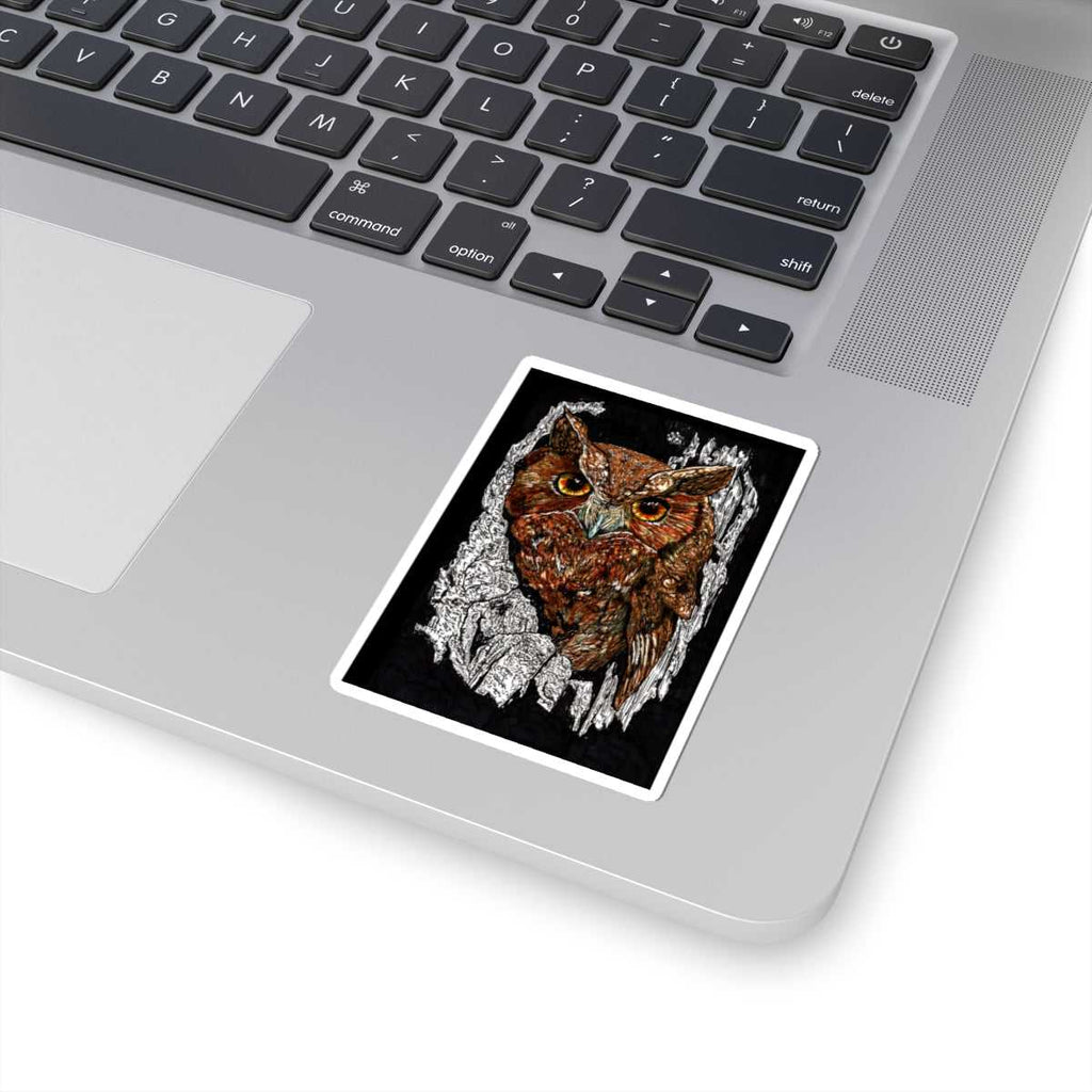 Decorate your laptop or room with our Realistic Owl Kiss-Cut Sticker - Nature-Inspired Art for Laptops & Decor for a touch of whimsy in your space.