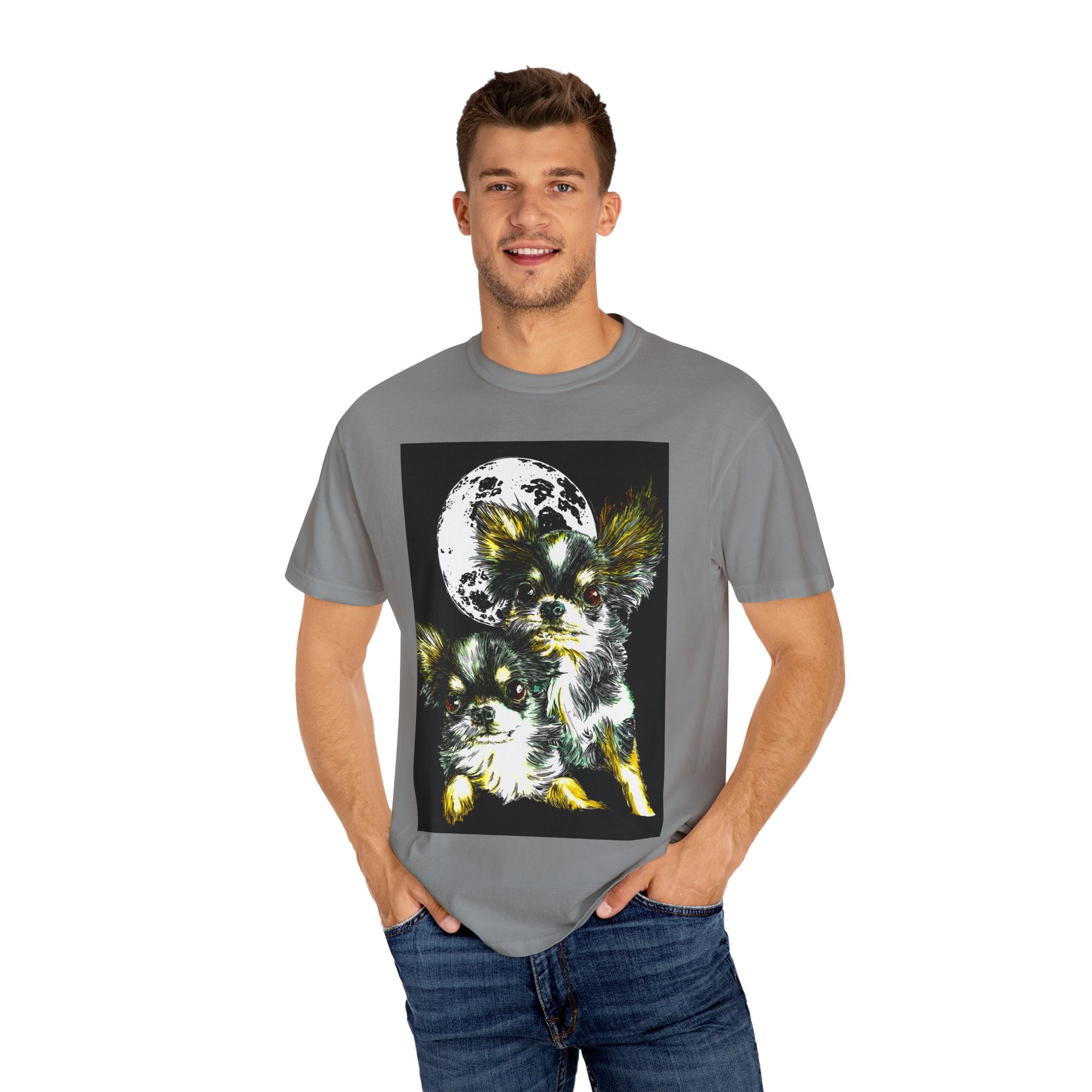 Cute Chihuahua Moon Night Unisex Garment-Dyed T-Shirt