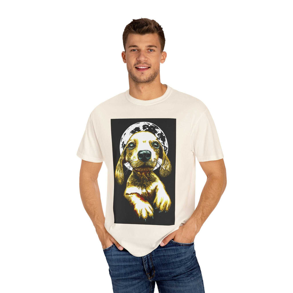 Shop our exclusive Unisex Garment-Dyed T-Shirt, Original Hand-Painted Puppy Art. Elevate your wardrobe with this unique piece!