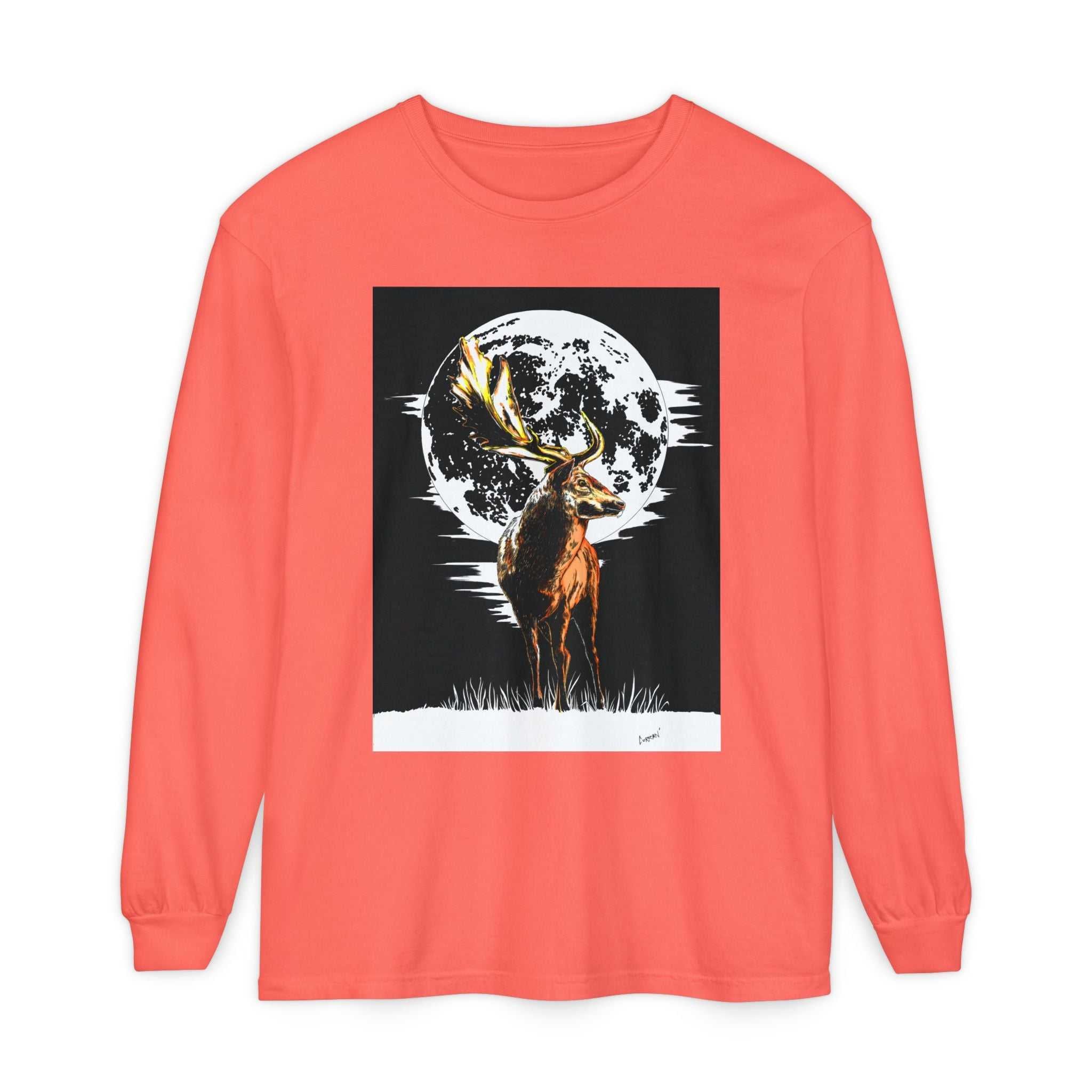 Moonlit Stag Long Sleeve T-Shirt - Unisex Nature Apparel