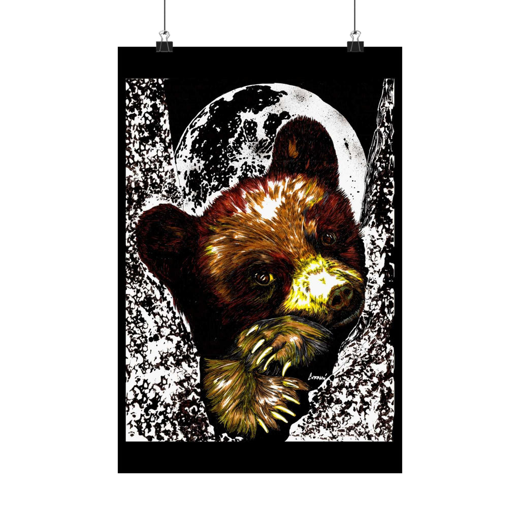 Brown Bear Moon Satin Poster - Art Print for Nature Lovers