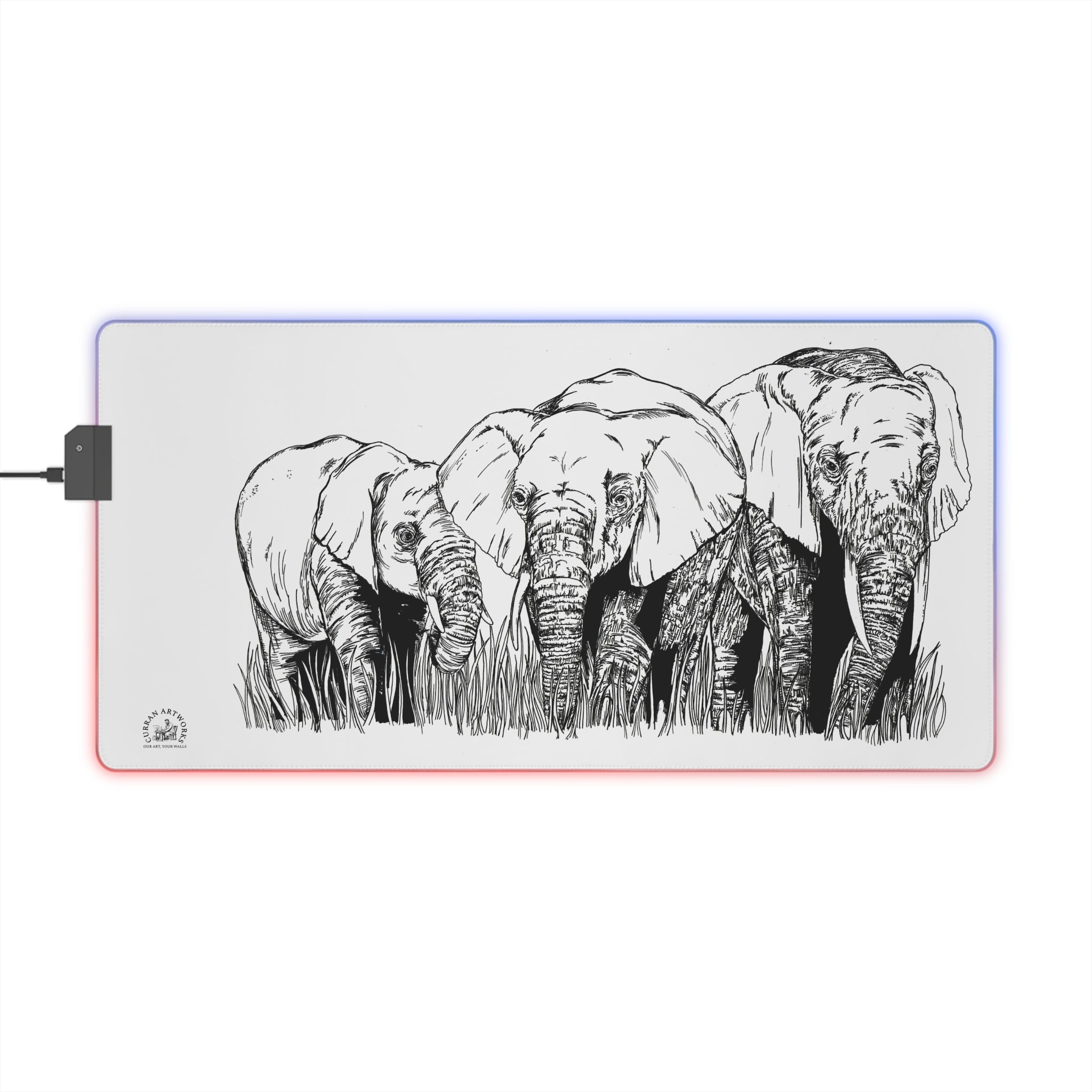 Elephant Herd LED Gaming Mouse Pad - Artistic Elephant Design