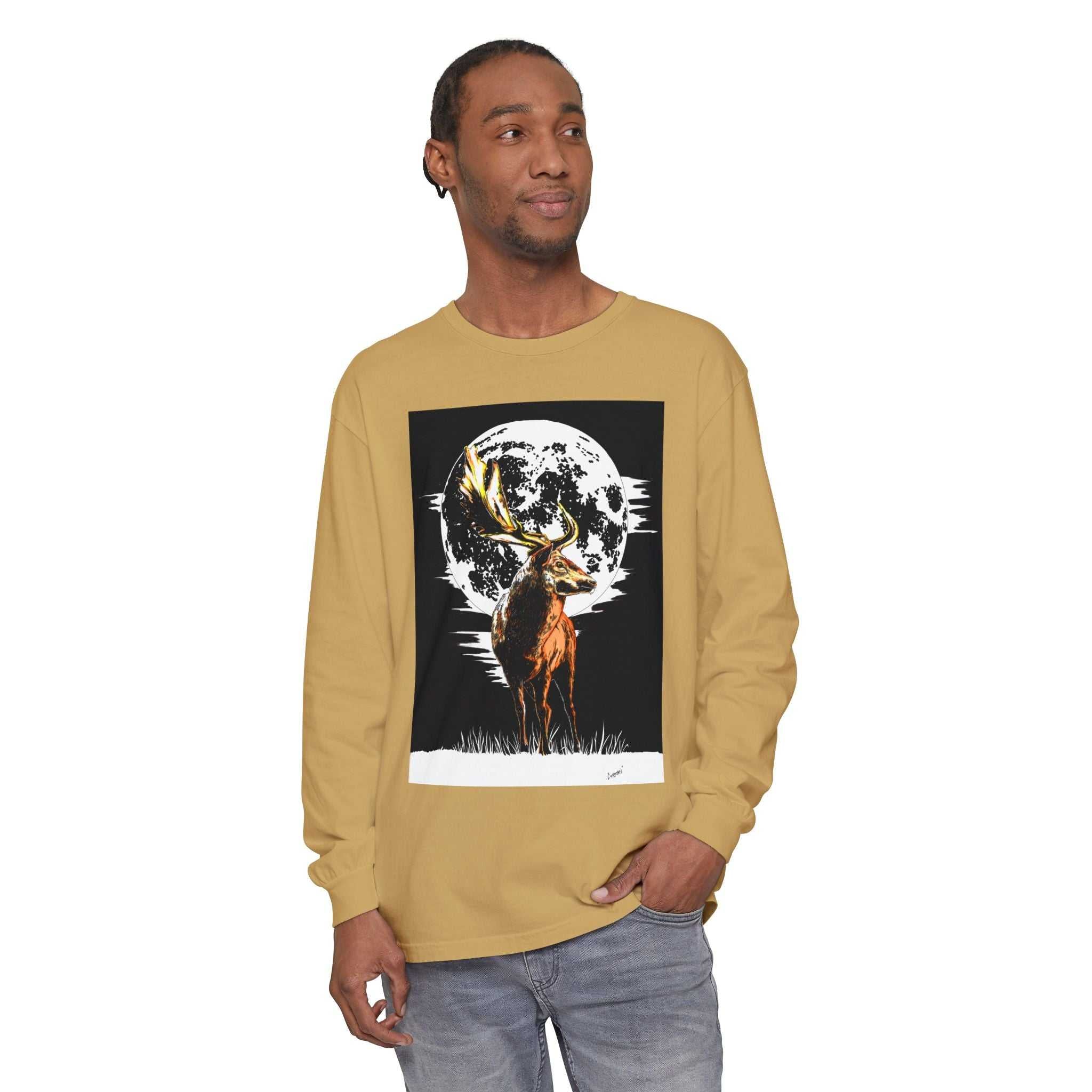 Moonlit Stag Long Sleeve T-Shirt - Unisex Nature Apparel