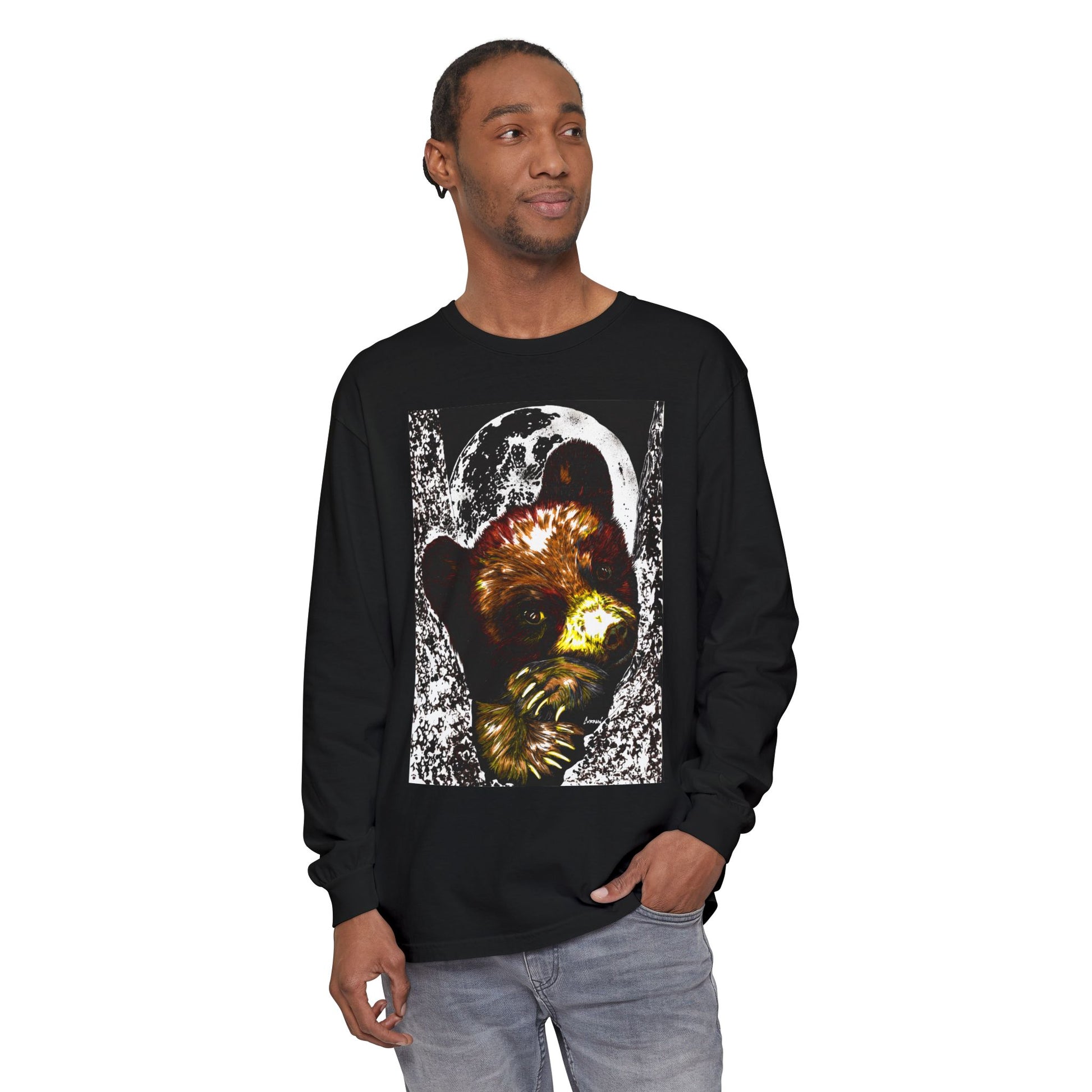 Moonlit Brown Bear Cub Unisex Long Sleeve T Shirt