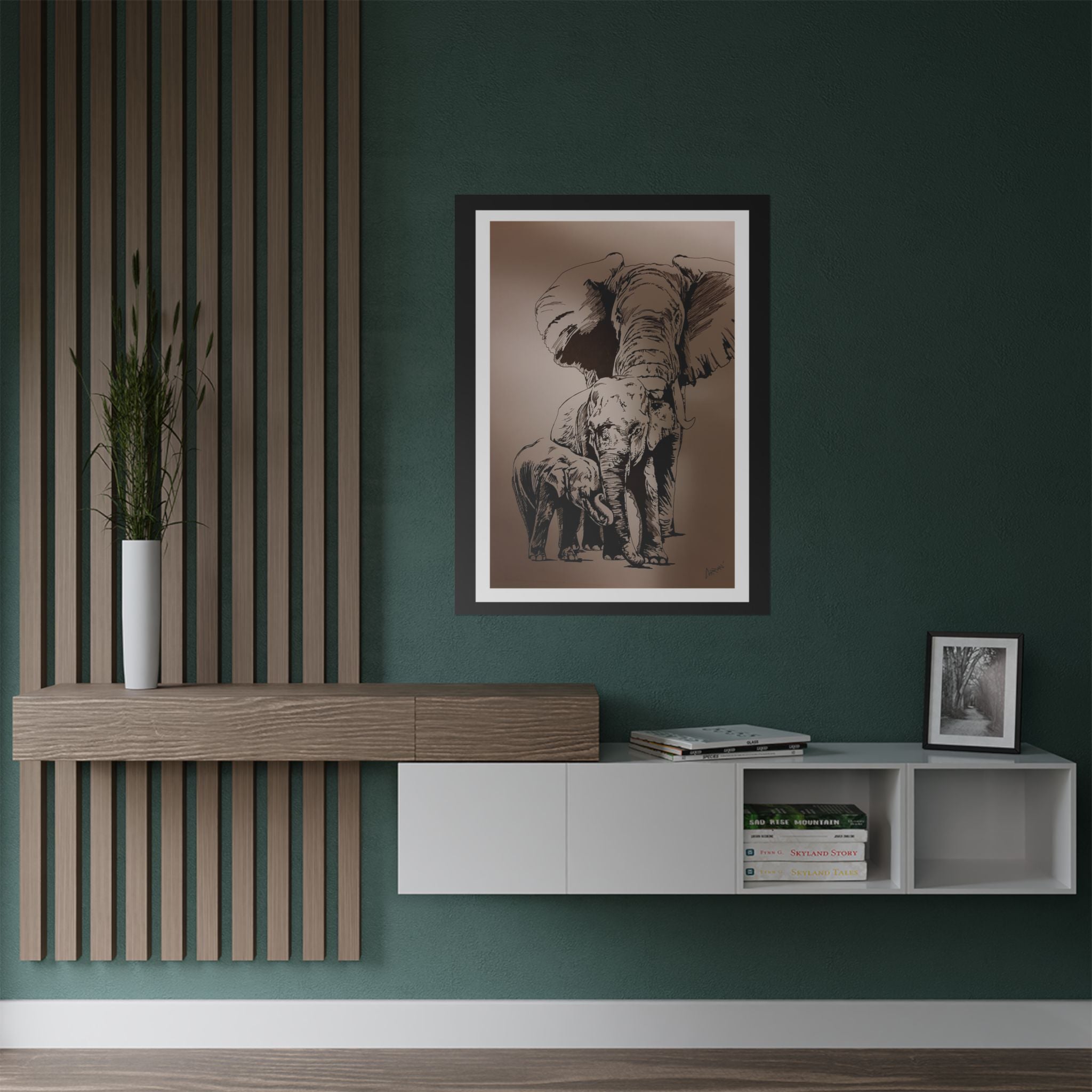 Elegant Elephant Family Satin Poster - 300gsm Art Print