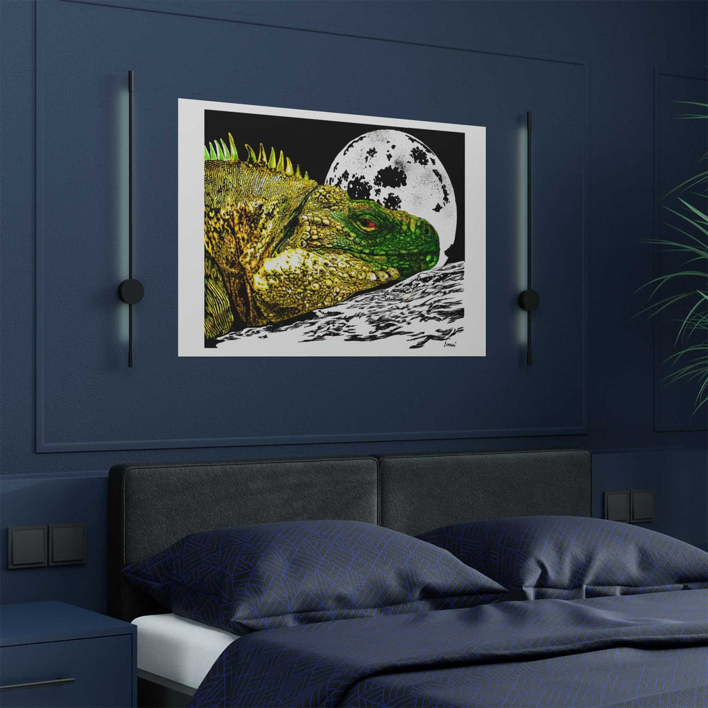 Transform your walls with our Vibrant Iguana Satin Poster - Moonlit Art Print for Nature Lovers. Bring nature's beauty indoors!