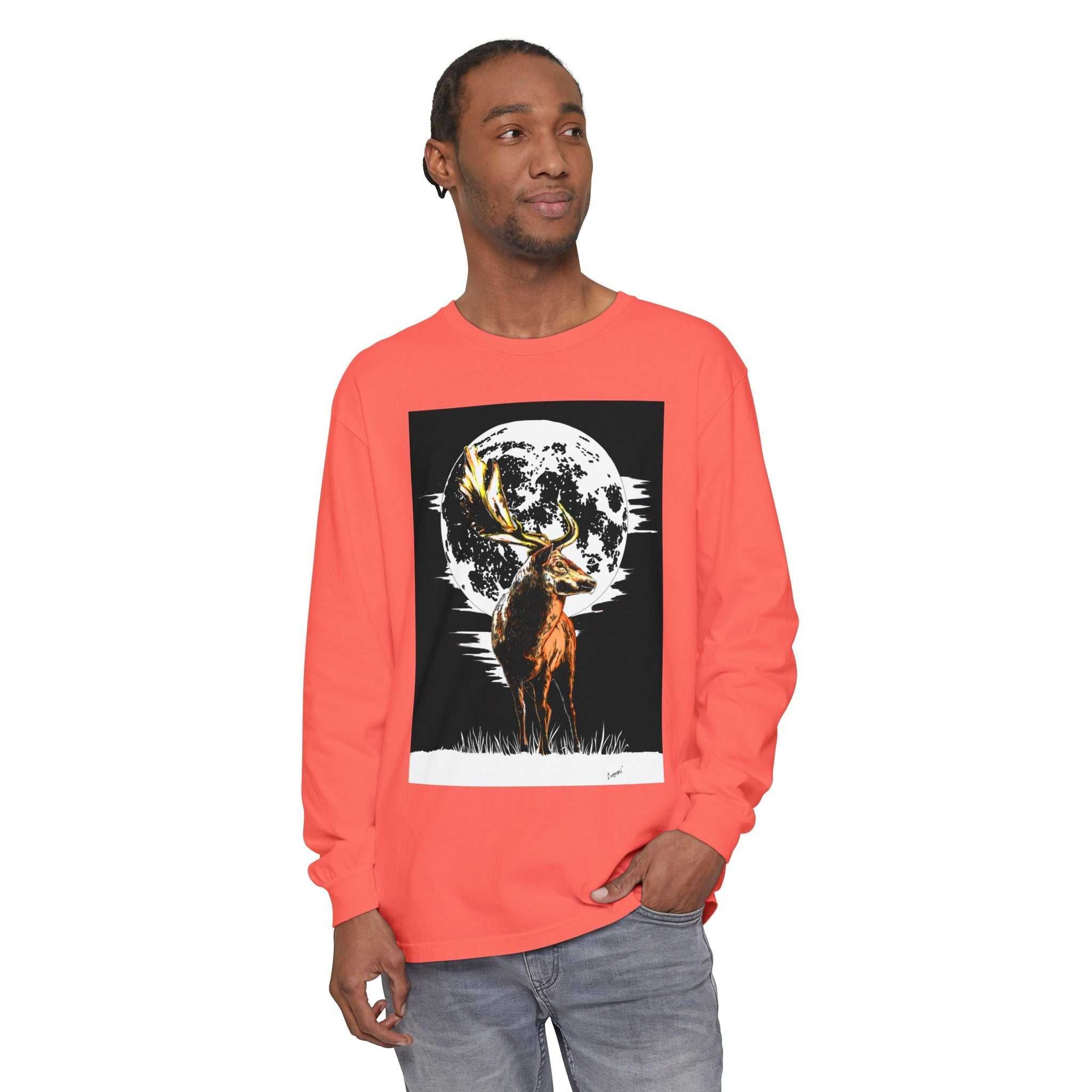 Moonlit Stag Long Sleeve T-Shirt - Unisex Nature Apparel