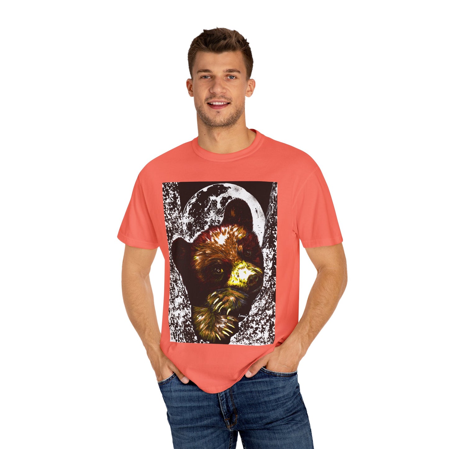 Moonlit Brown Bear Cub Unisex Garment-Dyed T-Shirt | Nature-Inspired Apparel