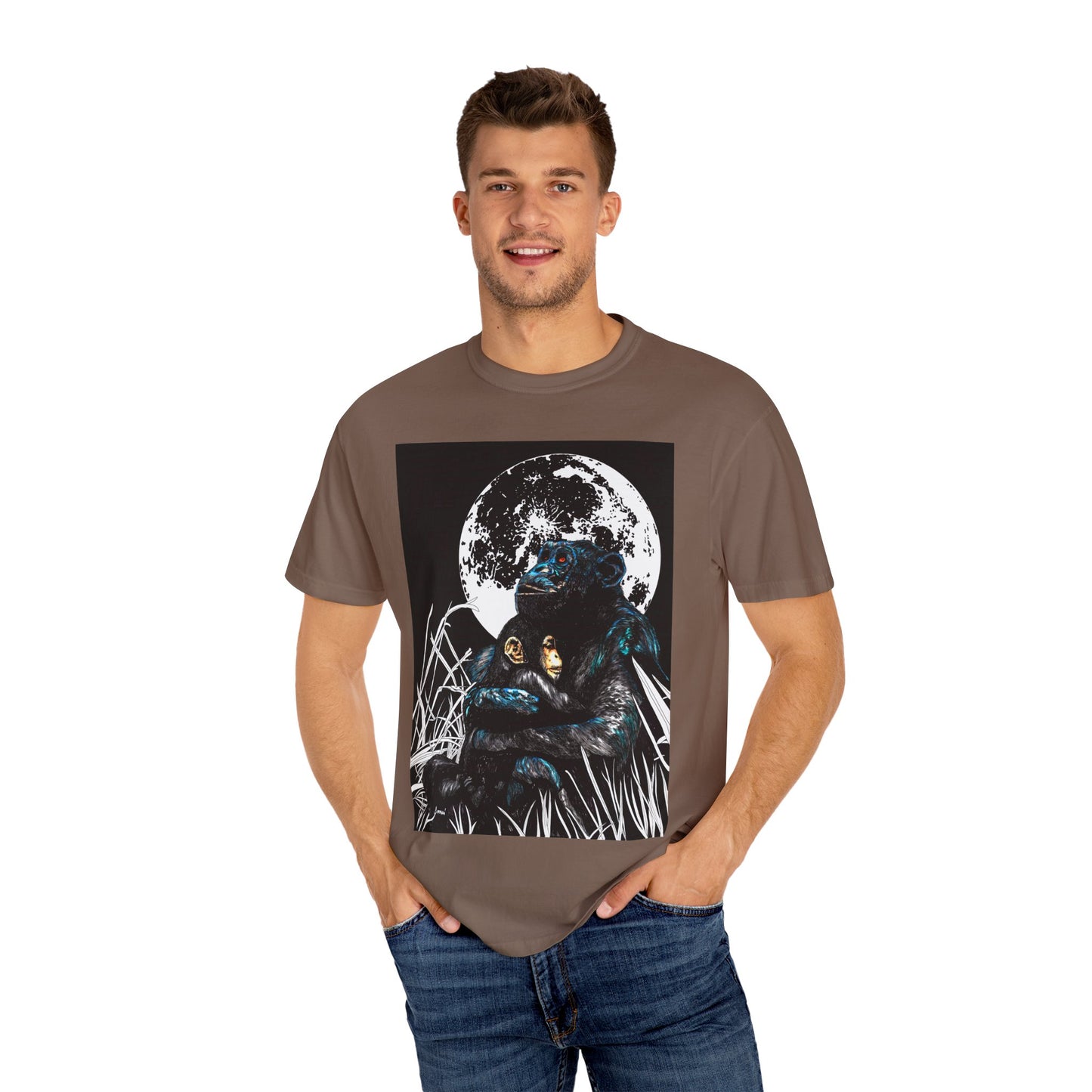 Moonlit Gorilla and Child Unisex Garment-Dyed T-Shirt