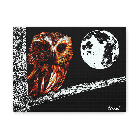 Owl in a Tree, Print of my Original hand drawn art printed on stretched canvas of an Owl in a Tree