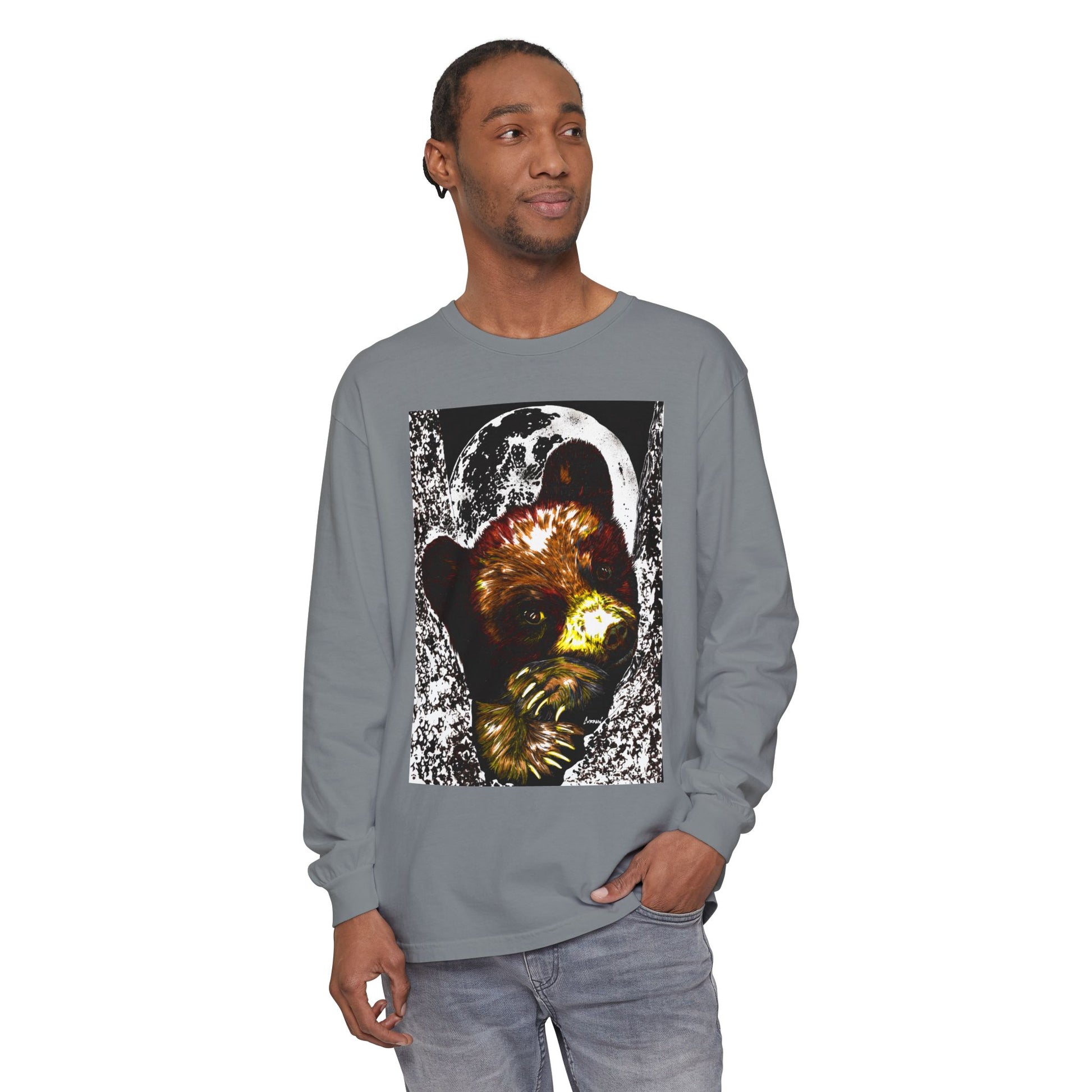 Moonlit Brown Bear Cub Unisex Long Sleeve T Shirt