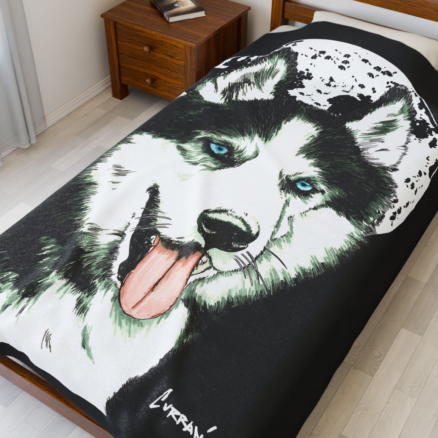 Husky Moon Velveteen Plush Blanket Cozy Pet Lover Gift