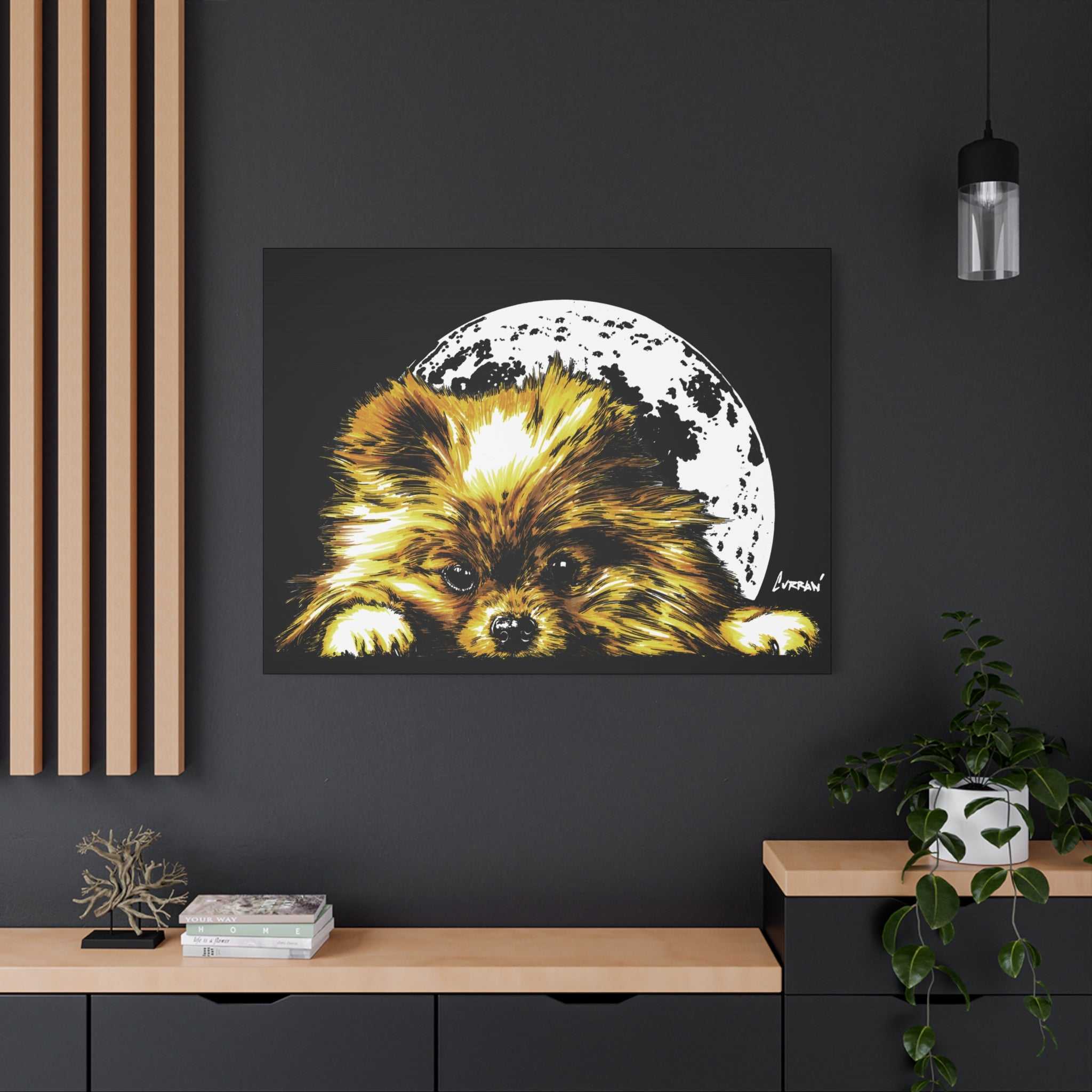 Pomeranian Moon Canvas Art Print- Dog Lover's Decor,