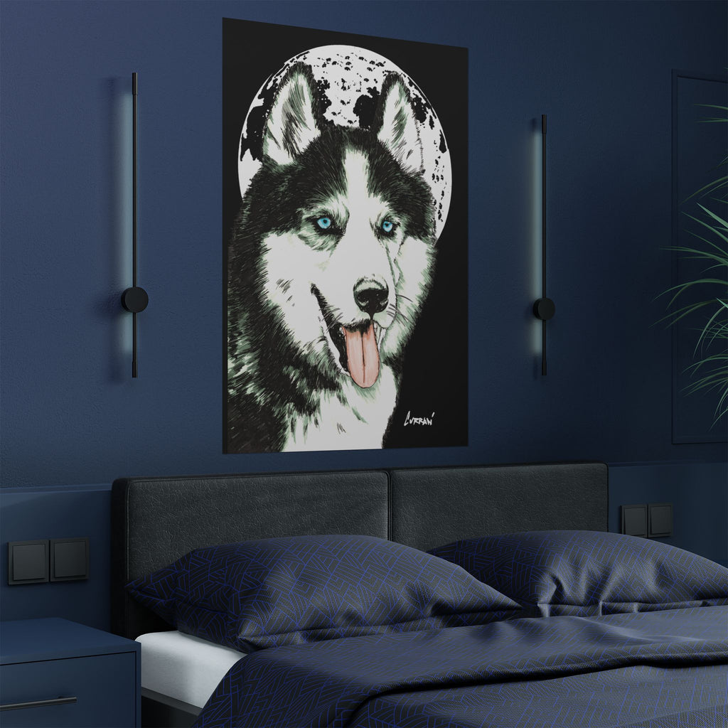 Husky Moon Satin Poster - 300gsm Art Print for Dog Lovers