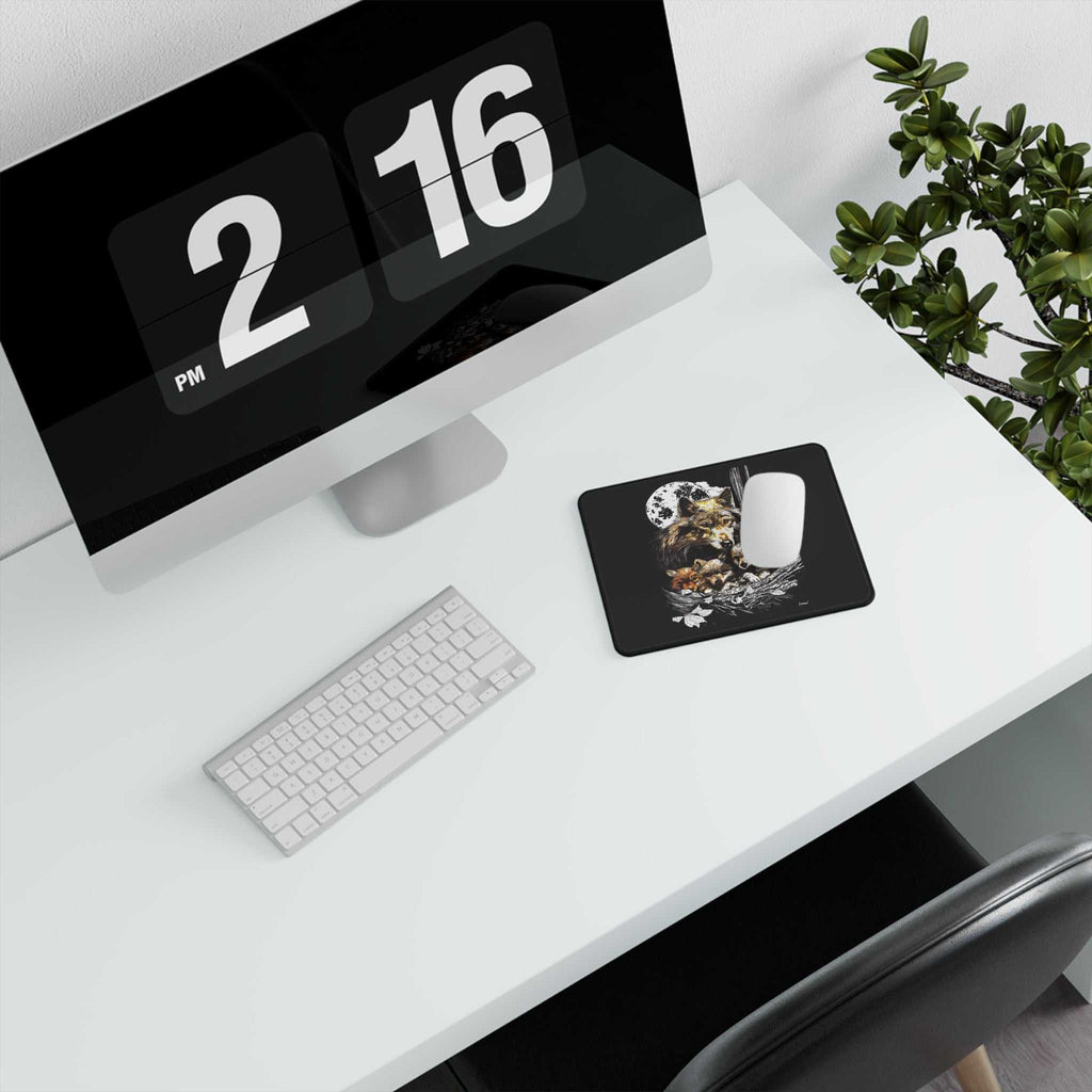 Wolf Family Non-Slip Gaming Mouse Pad - Perfect for Gamers & Nature Lovers featuring the Original, Hand Drawn Wolf and Cubs Wall Art Poster.