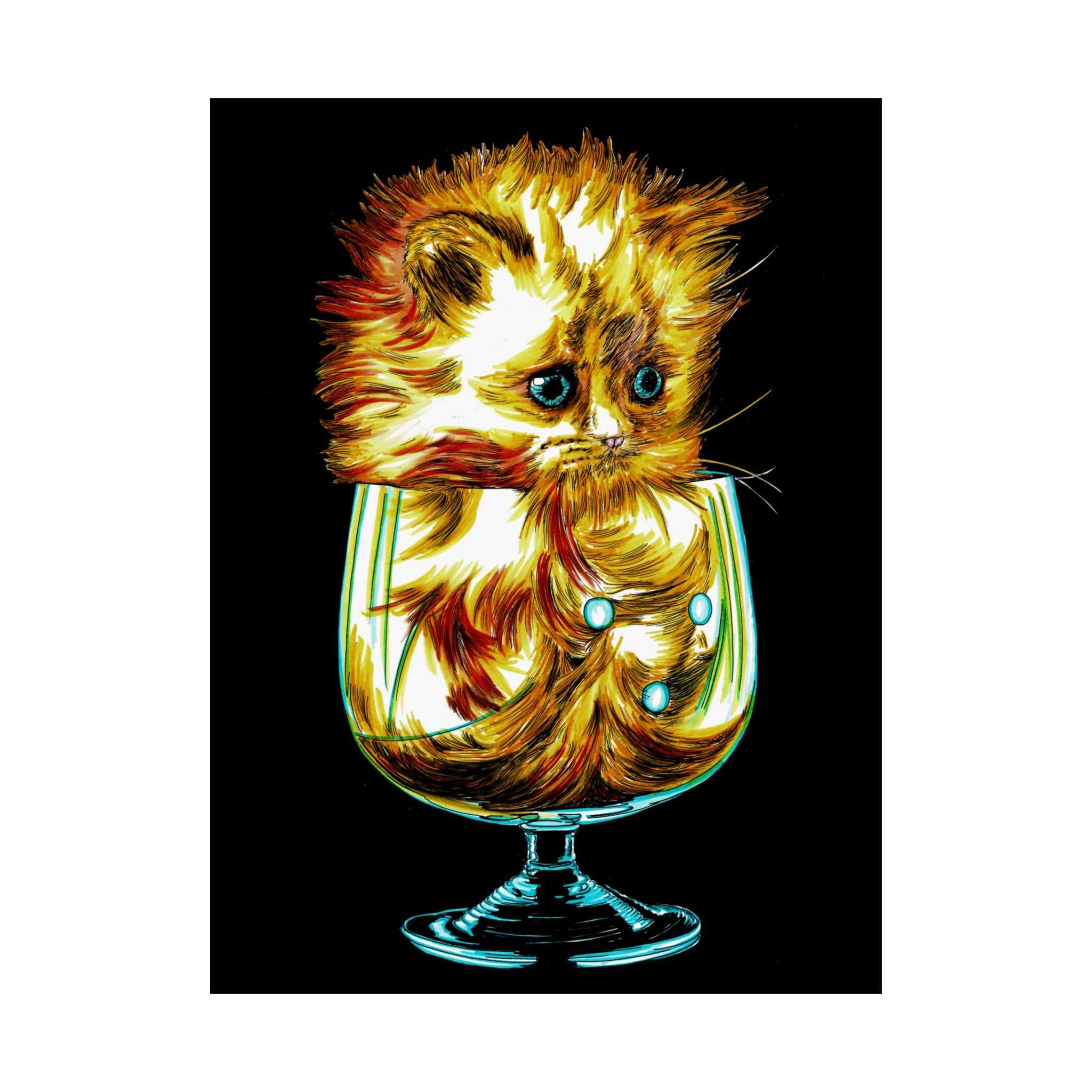 Add a touch of whimsy to your walls with our Whimsical Cat in Glass Satin Poster - 300gsm Art Print for Cat Lovers. Perfect for feline enthusiasts!