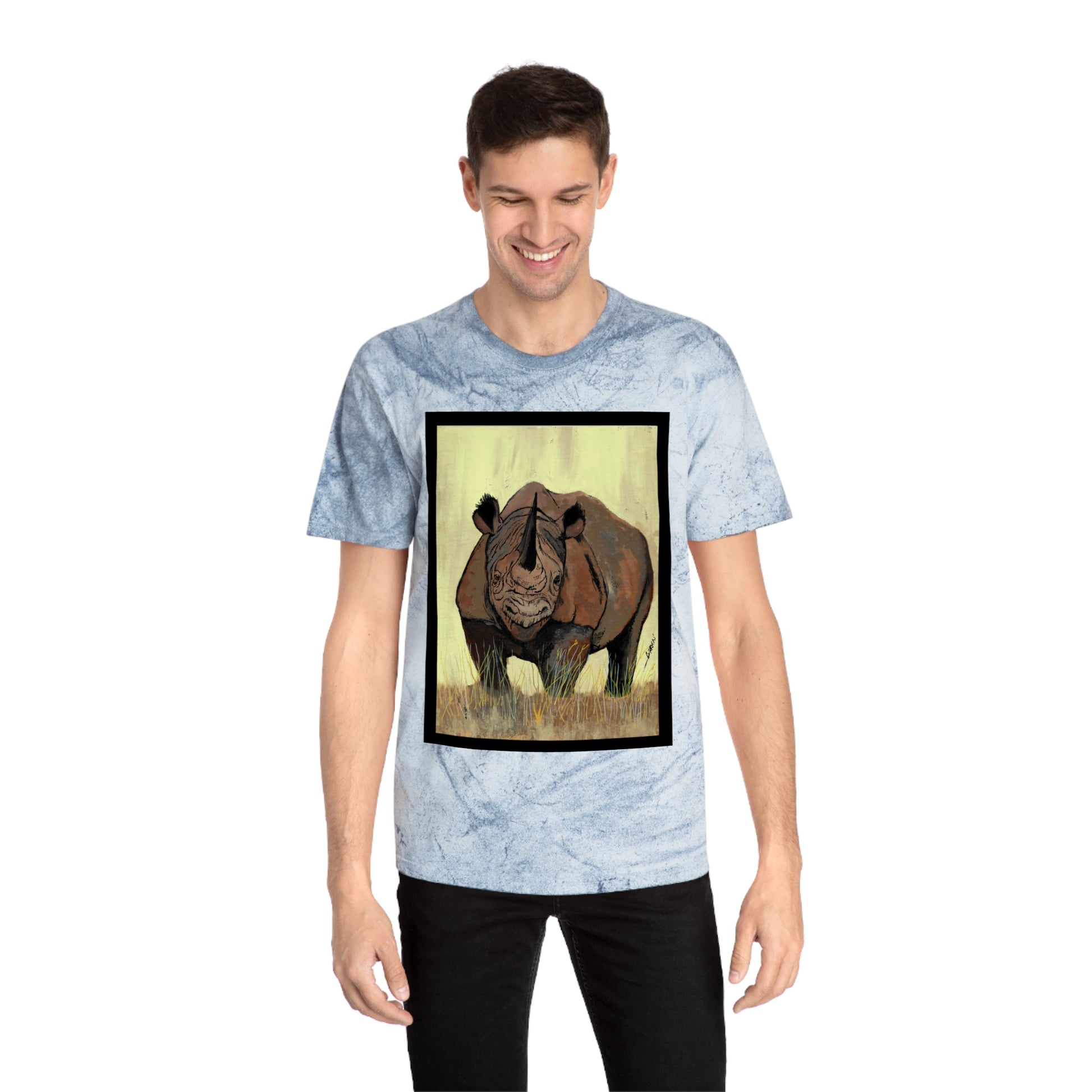 Color Blast Rhino Unisex T Shirt Hand Painted Art